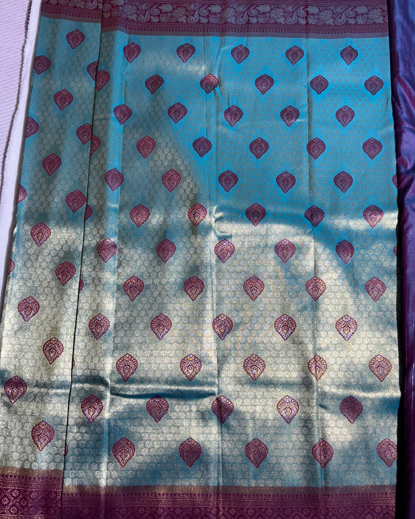 Rama Green with Maroon Banaras Kanchipuram silk saree
