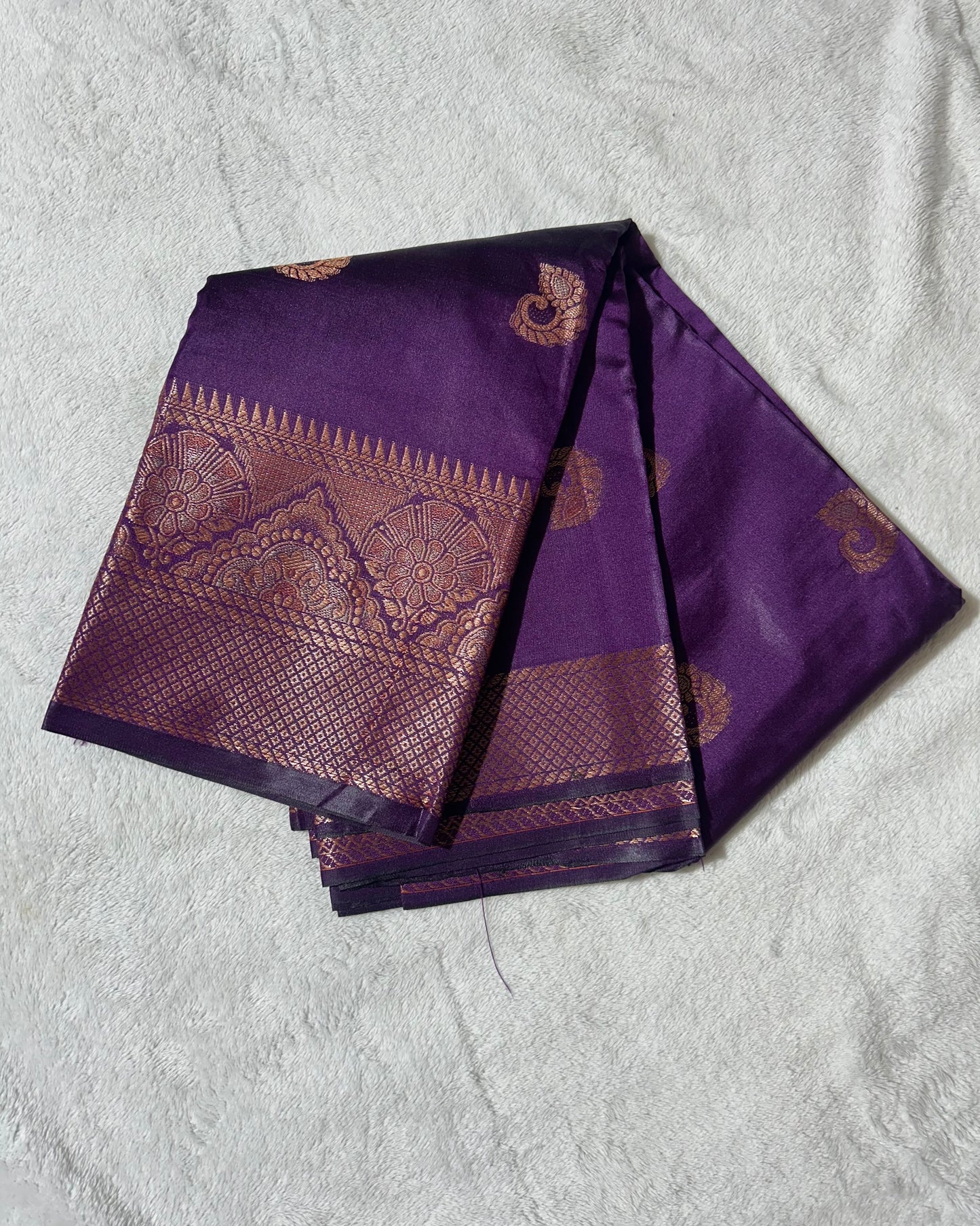 Violet banaras silk saree with self blouse