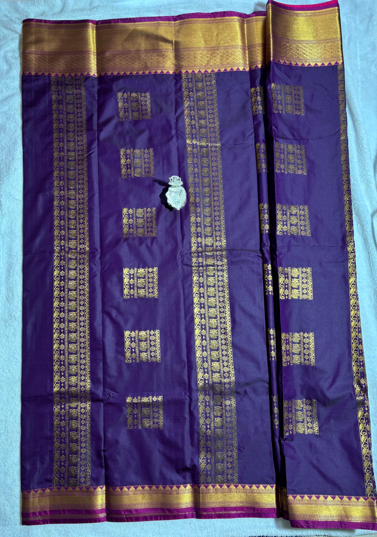 Violet with pink contrast blouse Kanchipuram handloom soft silk saree