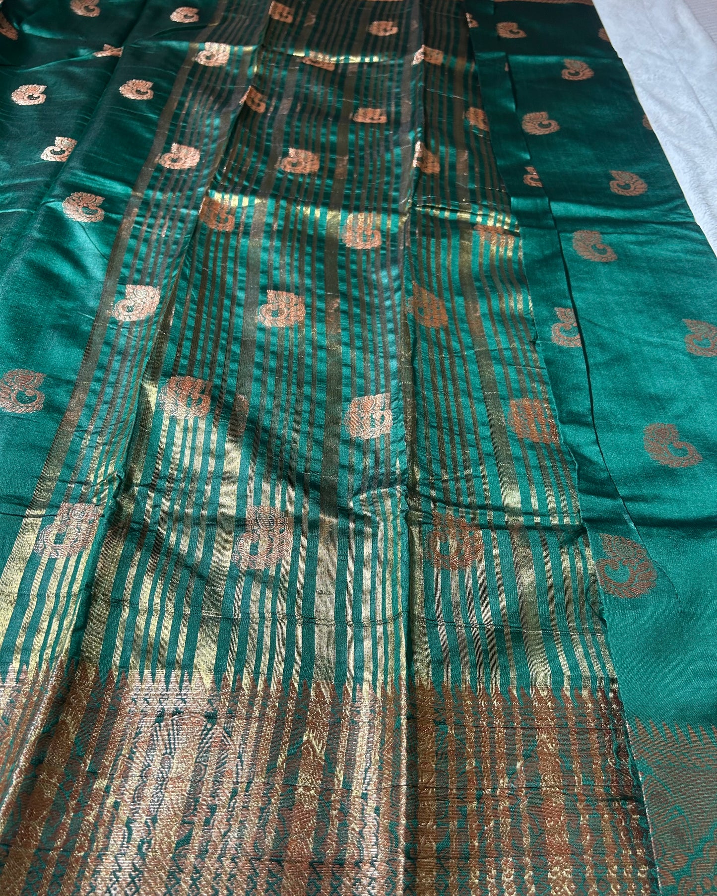 Bottle green banaras silk saree with self blouse