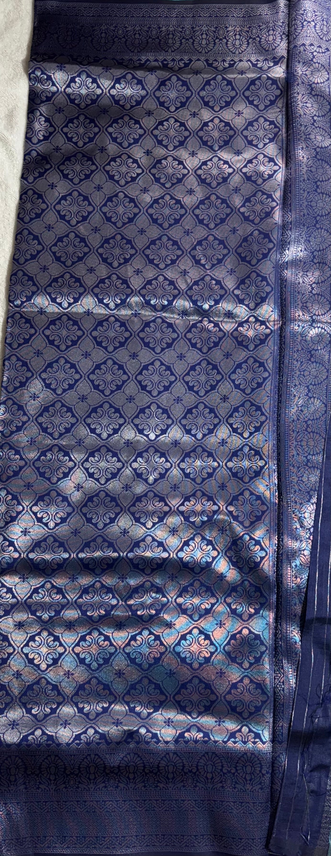 Pink with navy blue contrast blouse semi silk saree