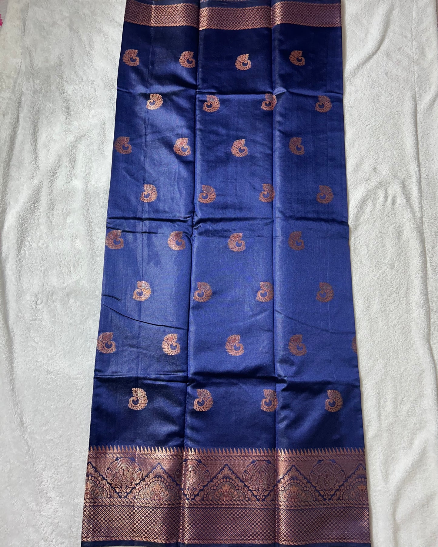 Navy Blue Banaras silk saree with self blouse