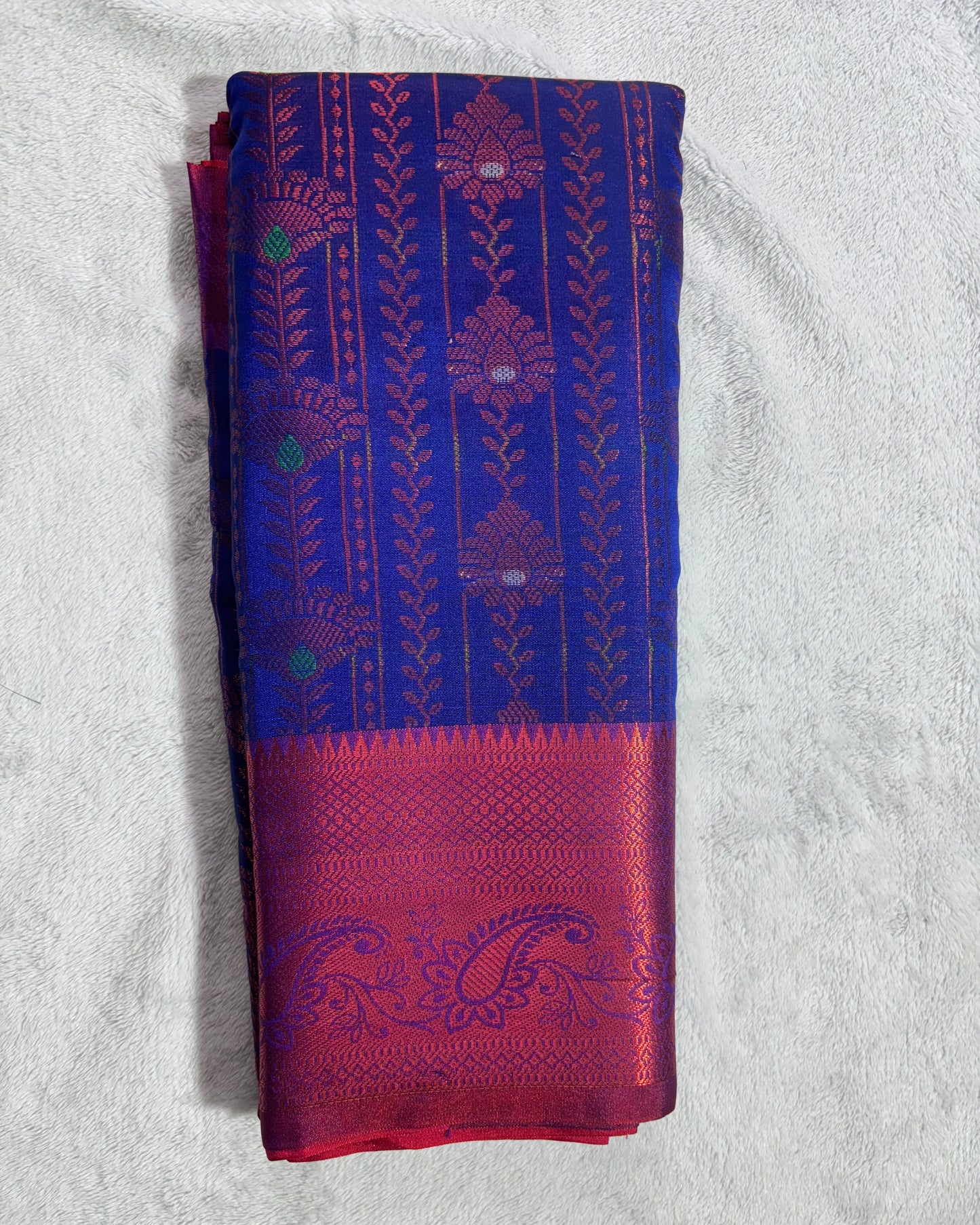Blue with pink contrast blouse semi silk saree