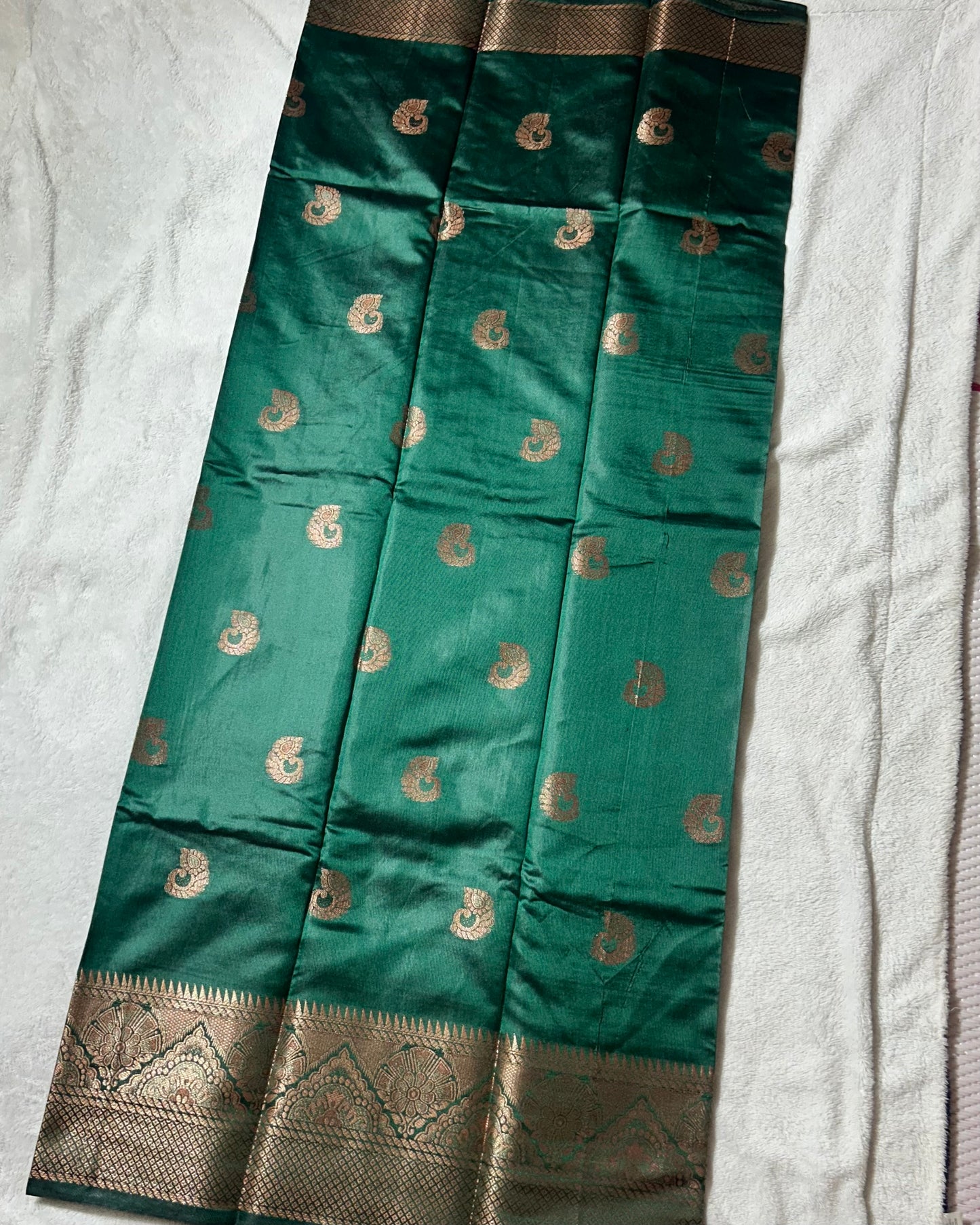 Bottle green banaras silk saree with self blouse