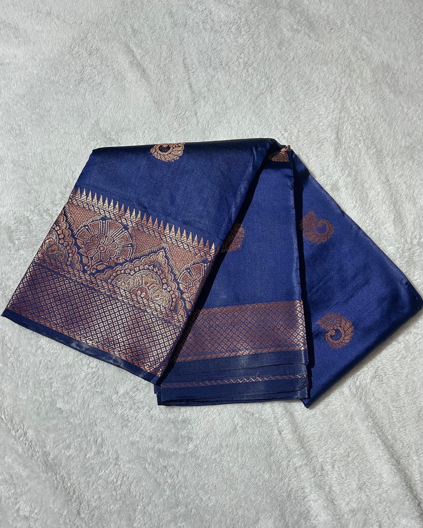 Navy Blue Banaras silk saree with self blouse