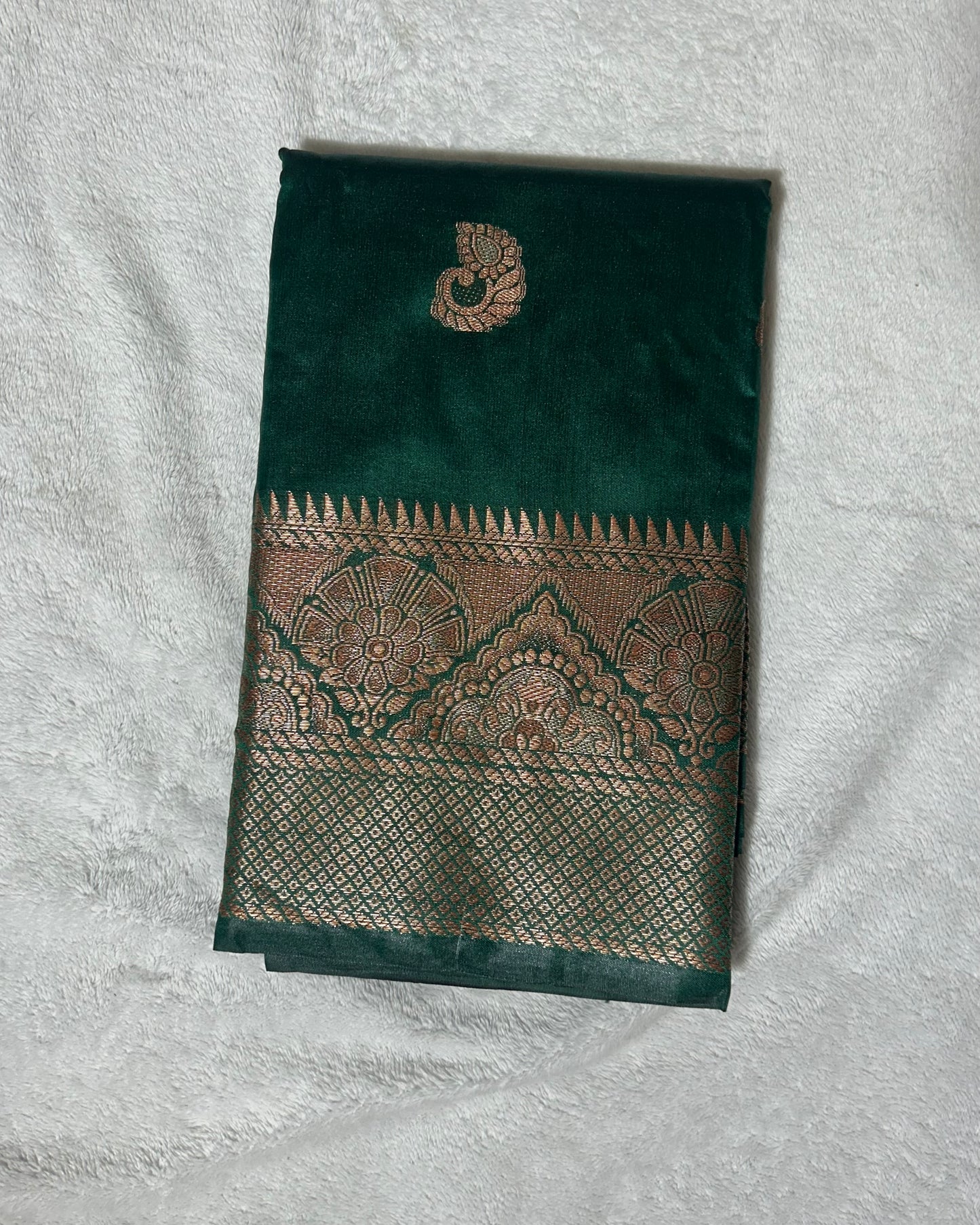 Bottle green banaras silk saree with self blouse
