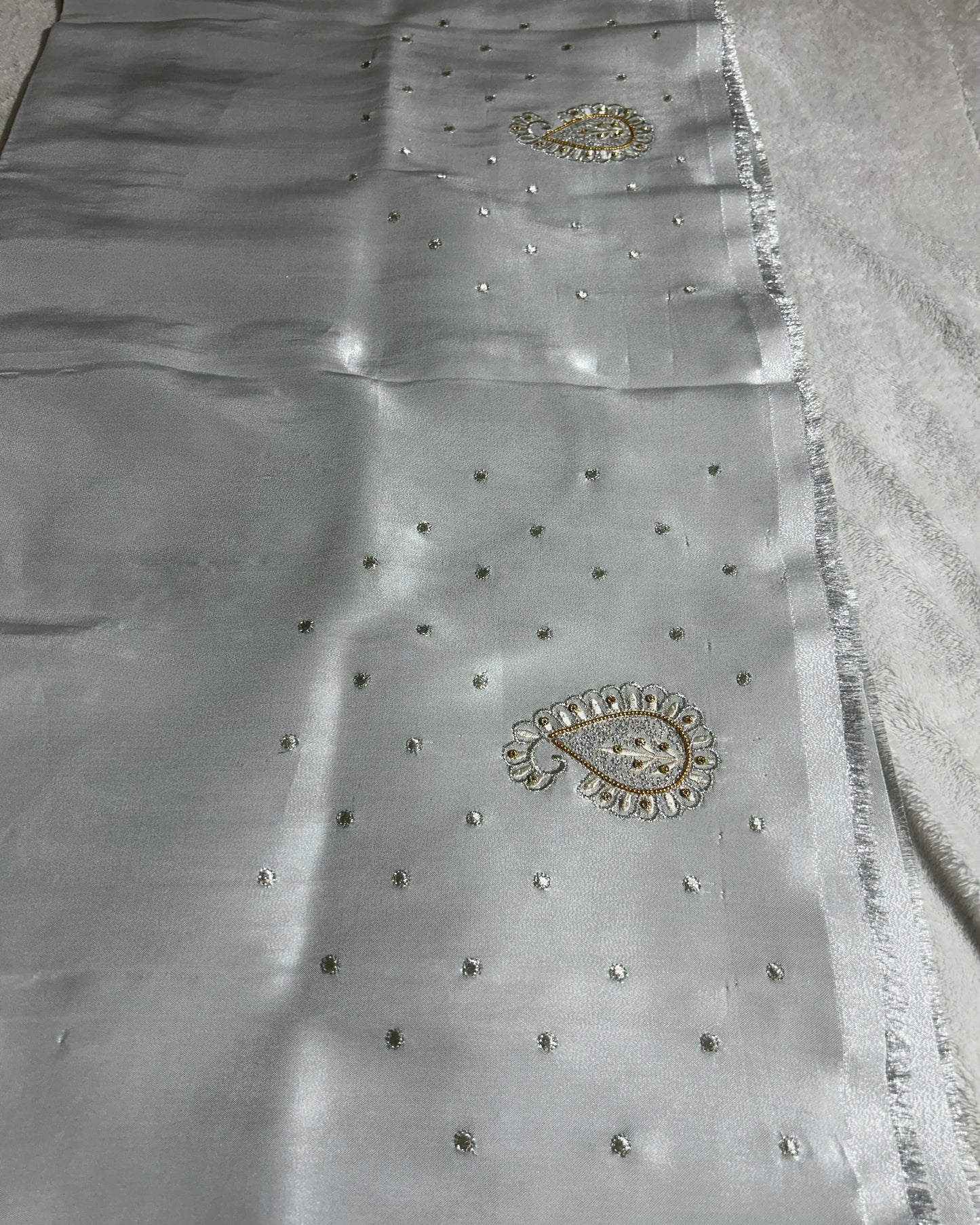 Silk Blouse material with work - silver