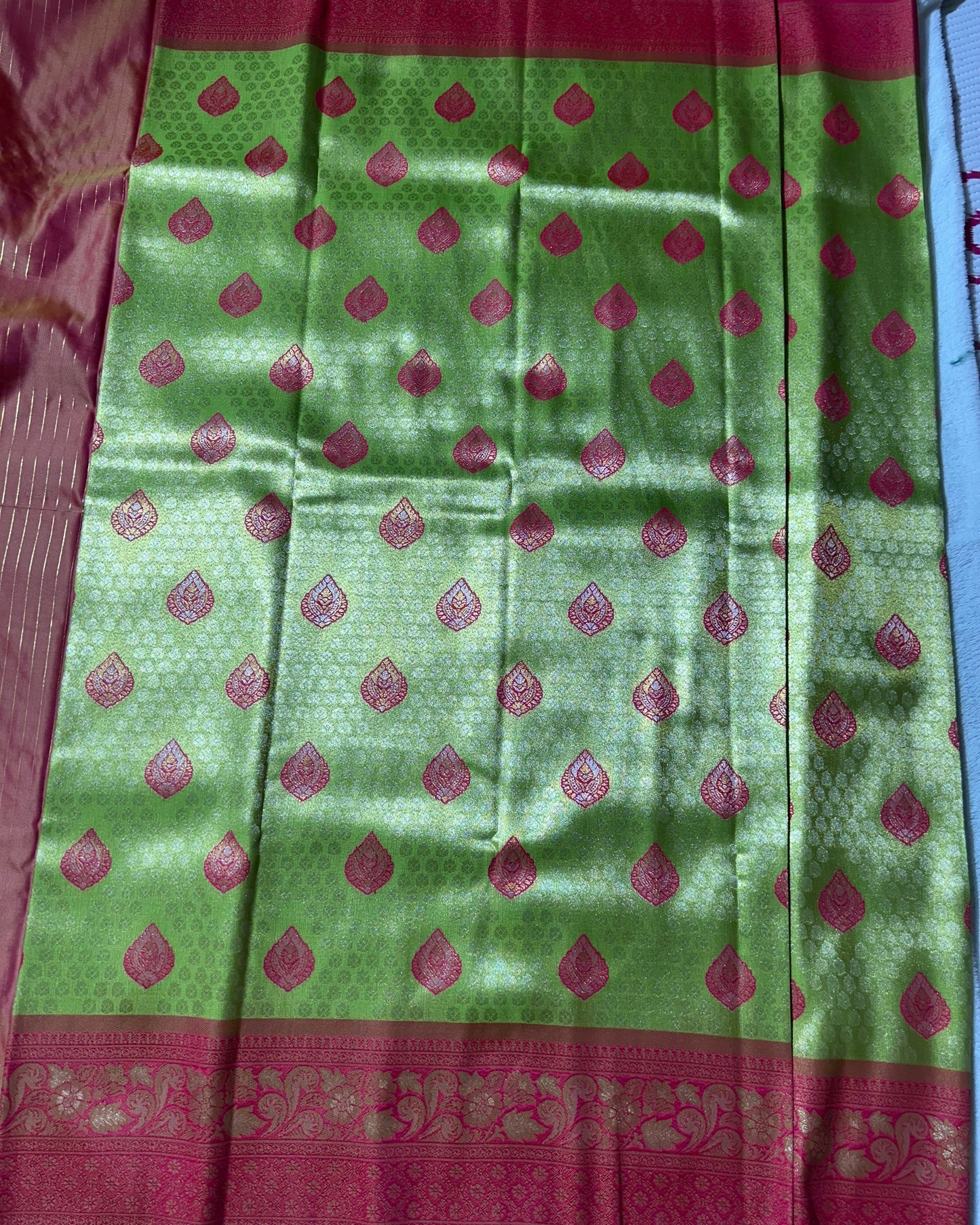 Parrot Green with Pink Banarasi Kanchipuram silk saree