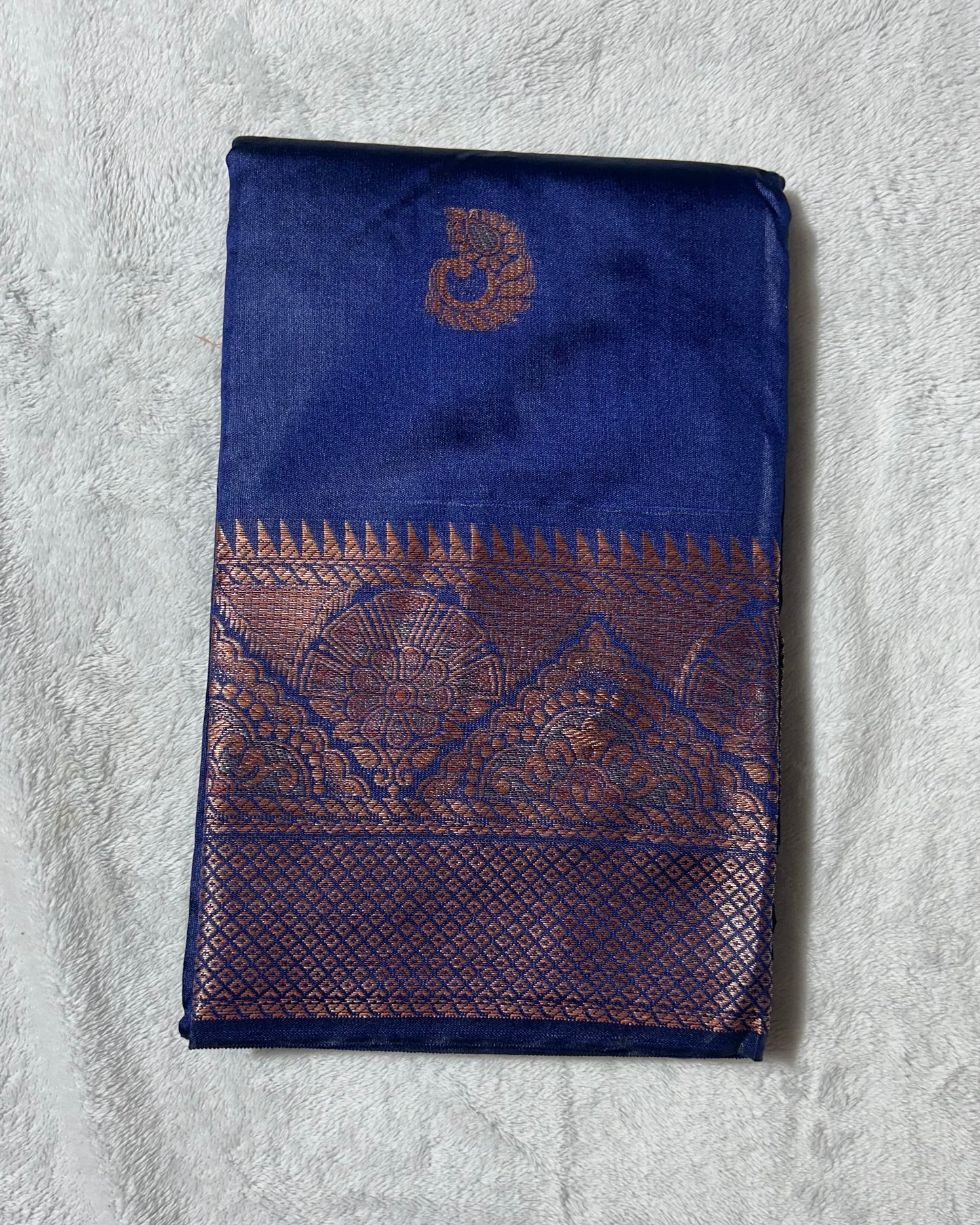 Navy Blue Banaras silk saree with self blouse