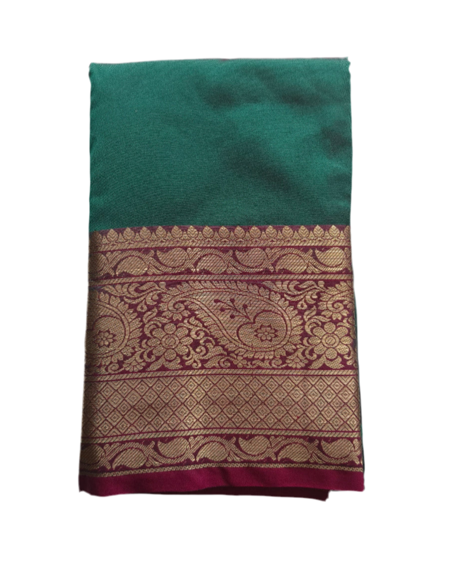 Elegant Semi Silk Saree in Teal Green & Pink with Rich Zari Border