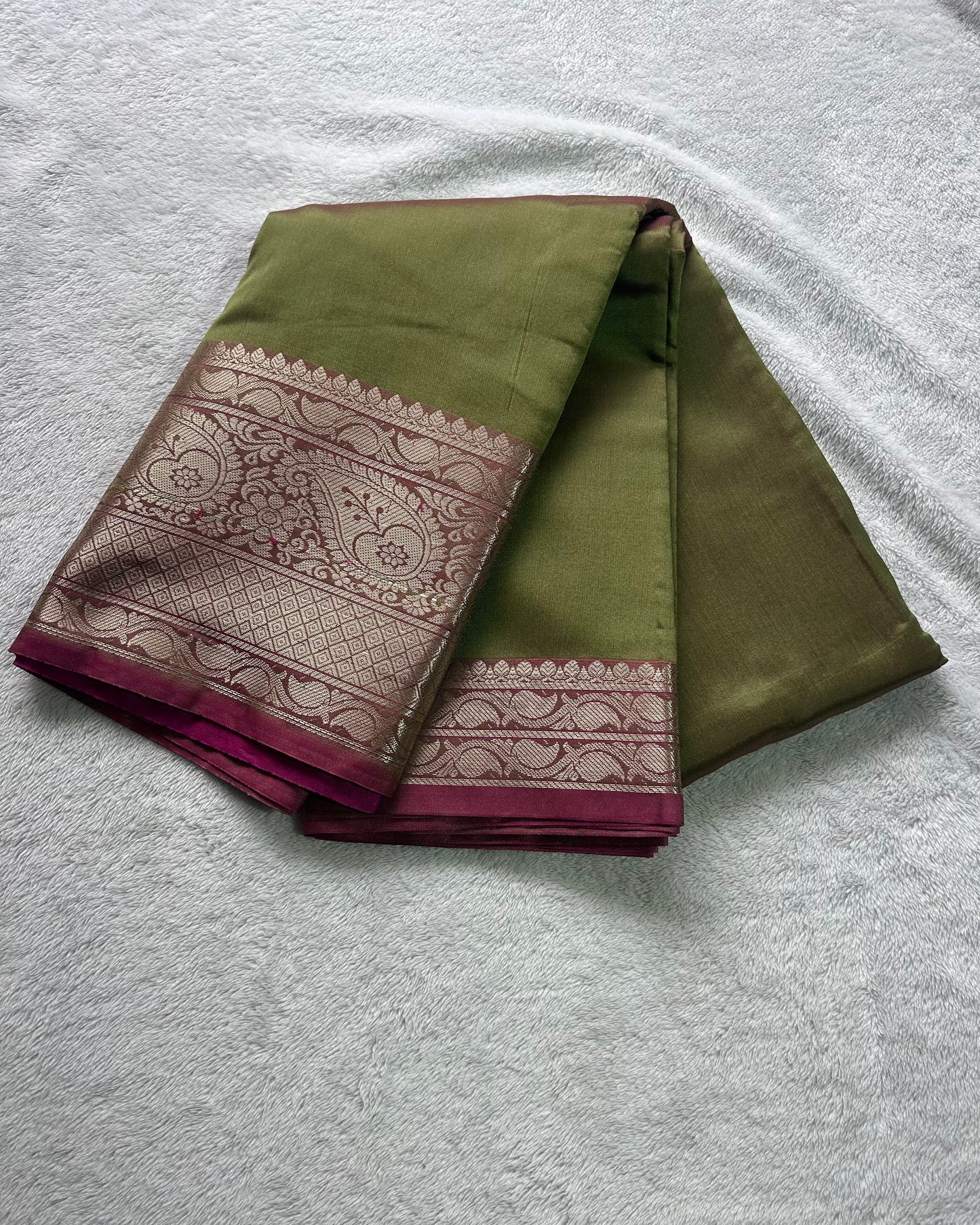 Light mehendi green with pink blouse semi silk saree