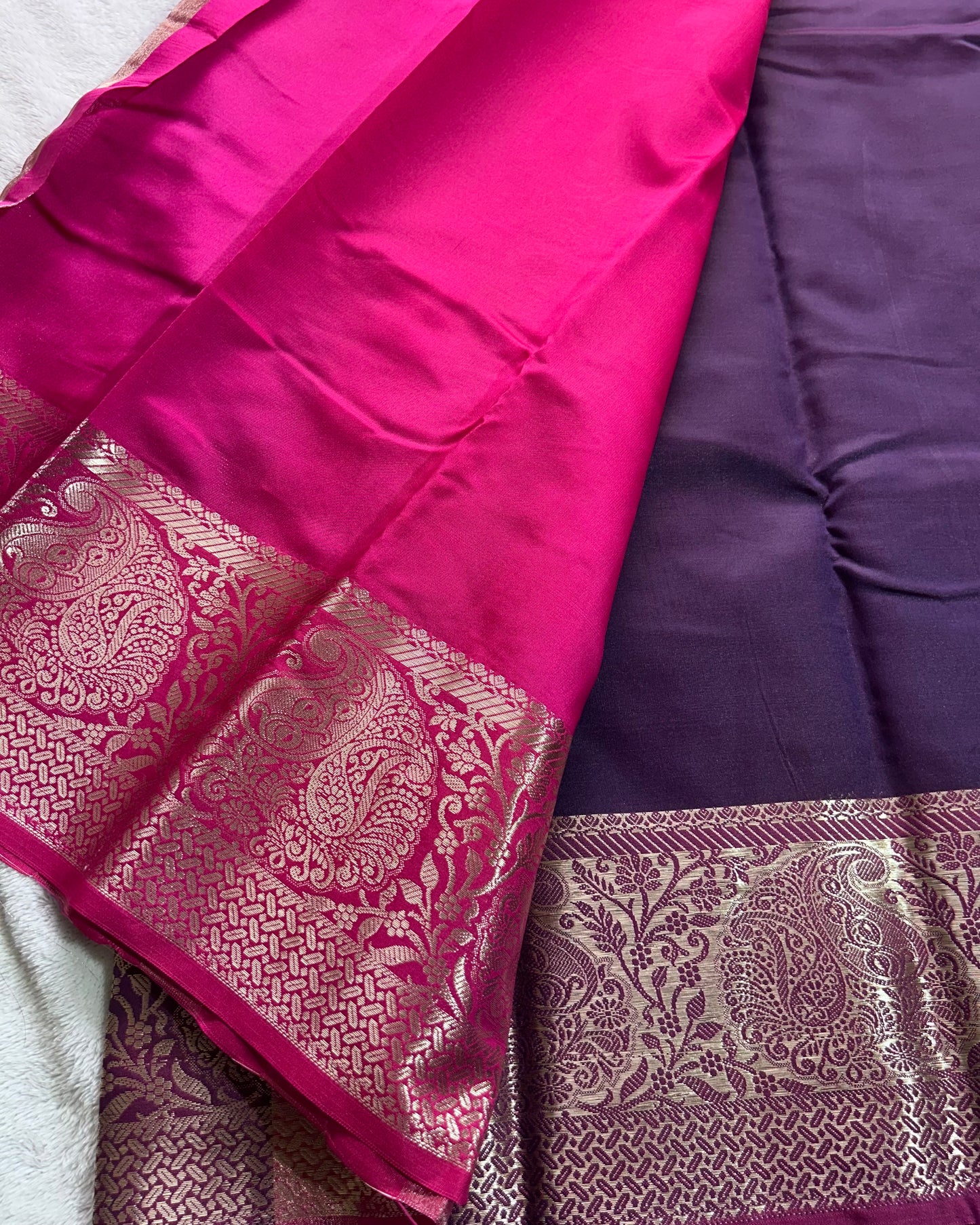 Wine with pink colour blouse semi silk saree