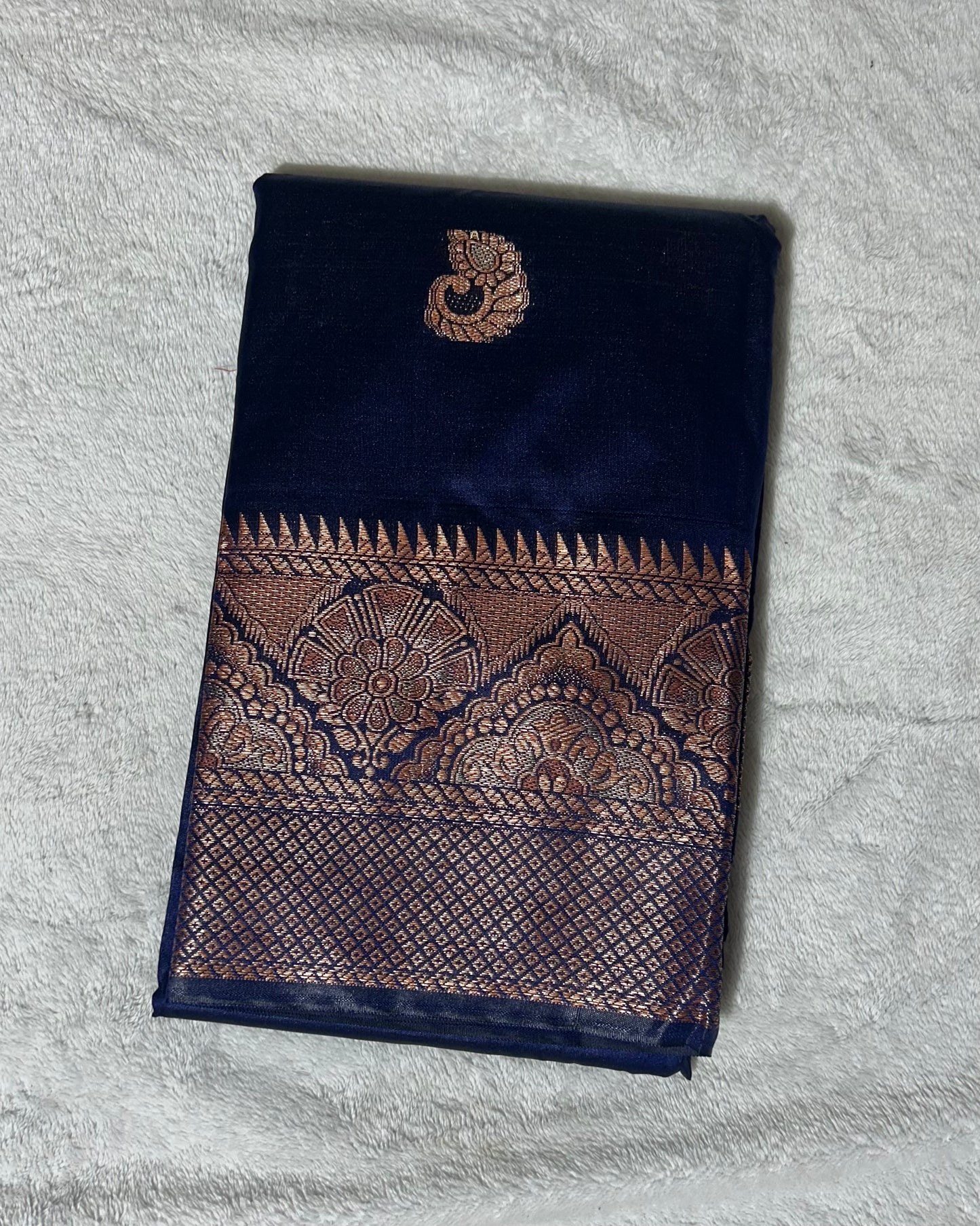 Navy Blue Banaras silk saree with self blouse