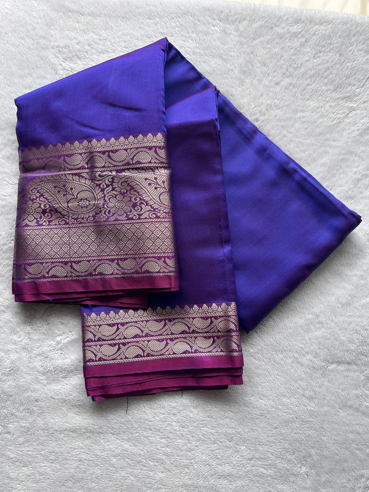 Semi silk saree in BLUE and PINK contrast with rich Zari oven border