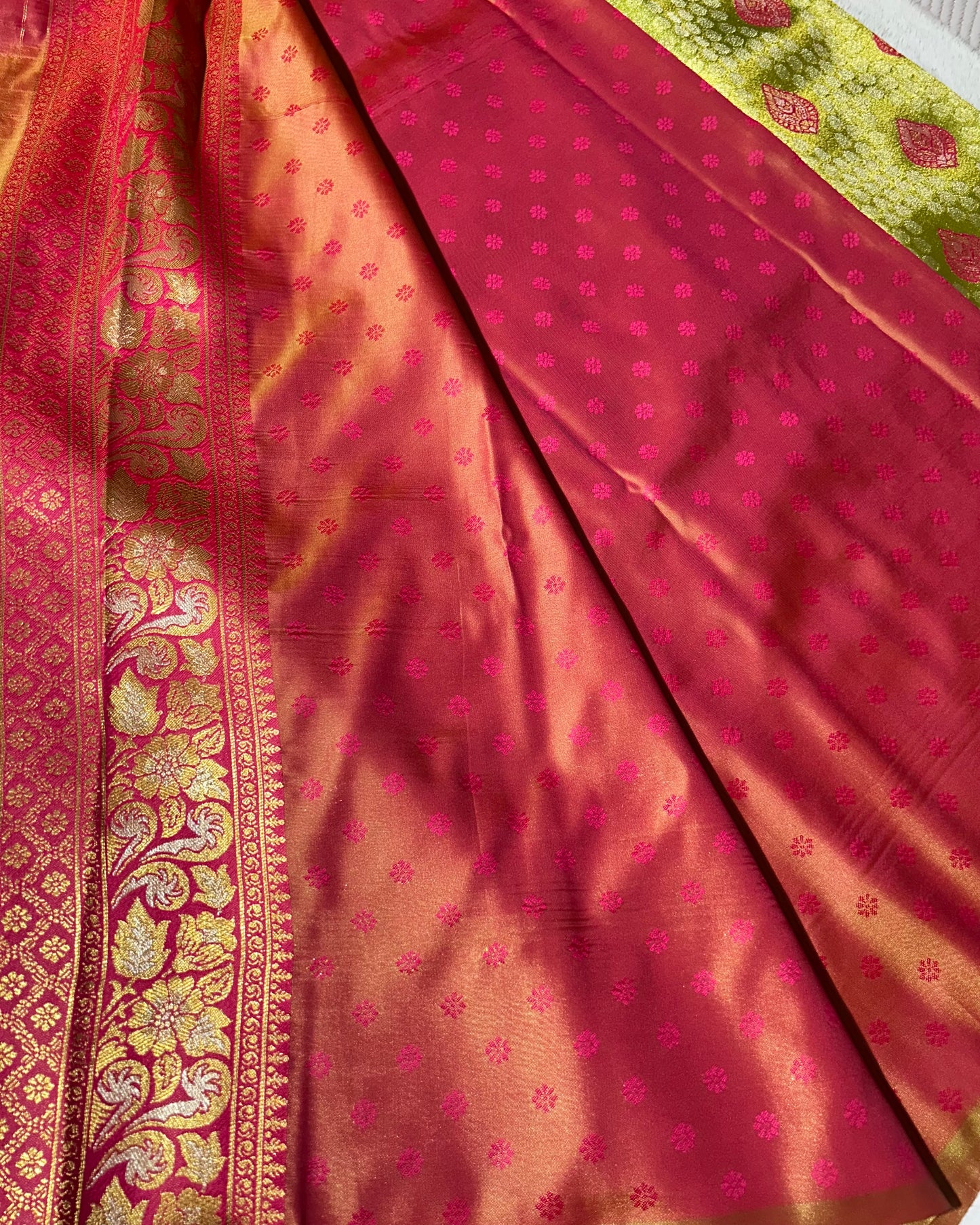 Parrot Green with Pink Banarasi Kanchipuram silk saree