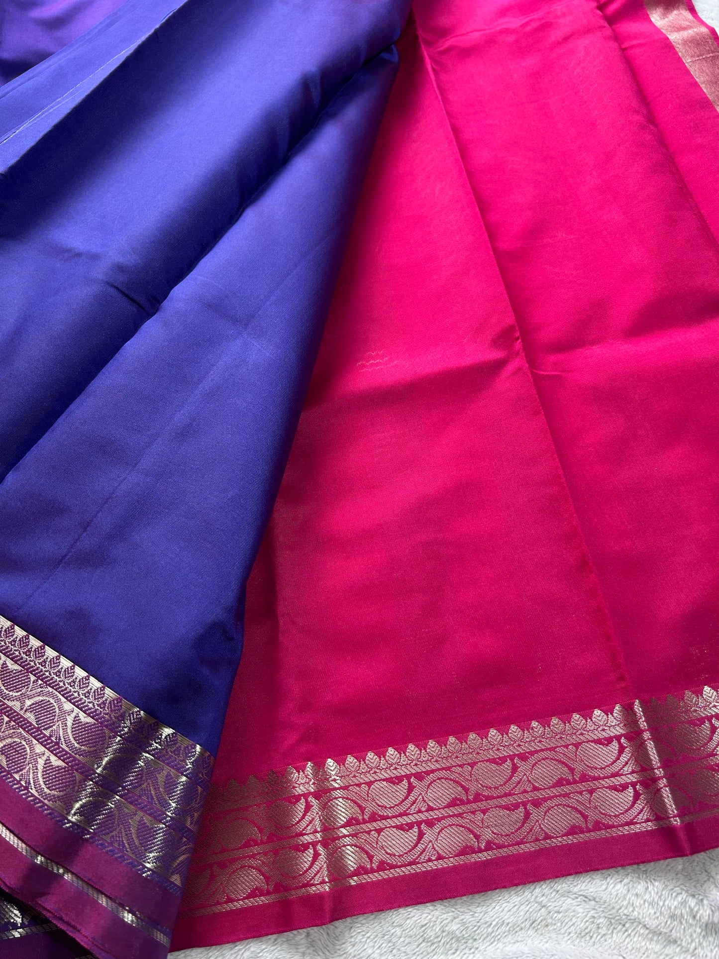 Semi silk saree in BLUE and PINK contrast with rich Zari oven border