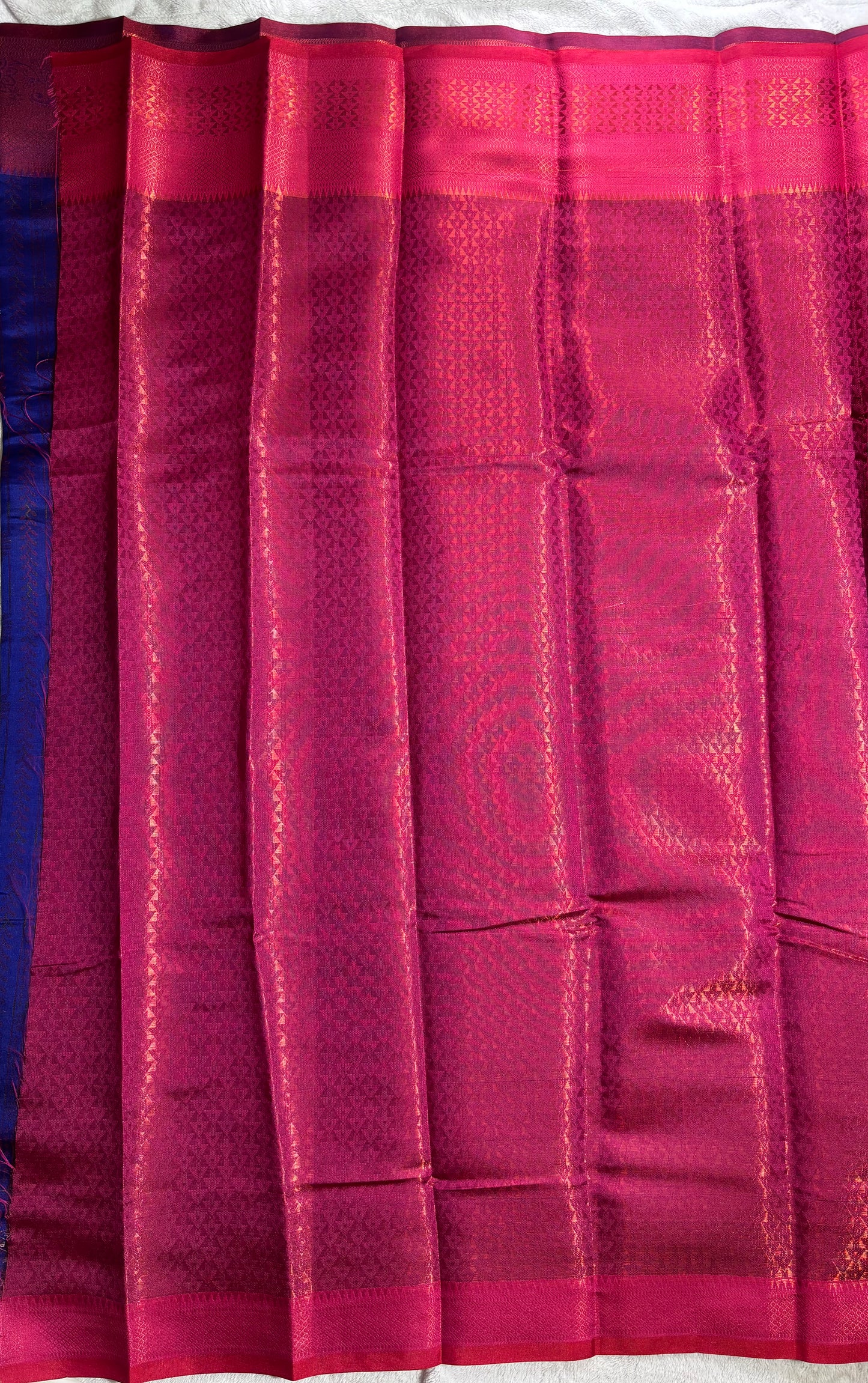 Blue with pink contrast blouse semi silk saree