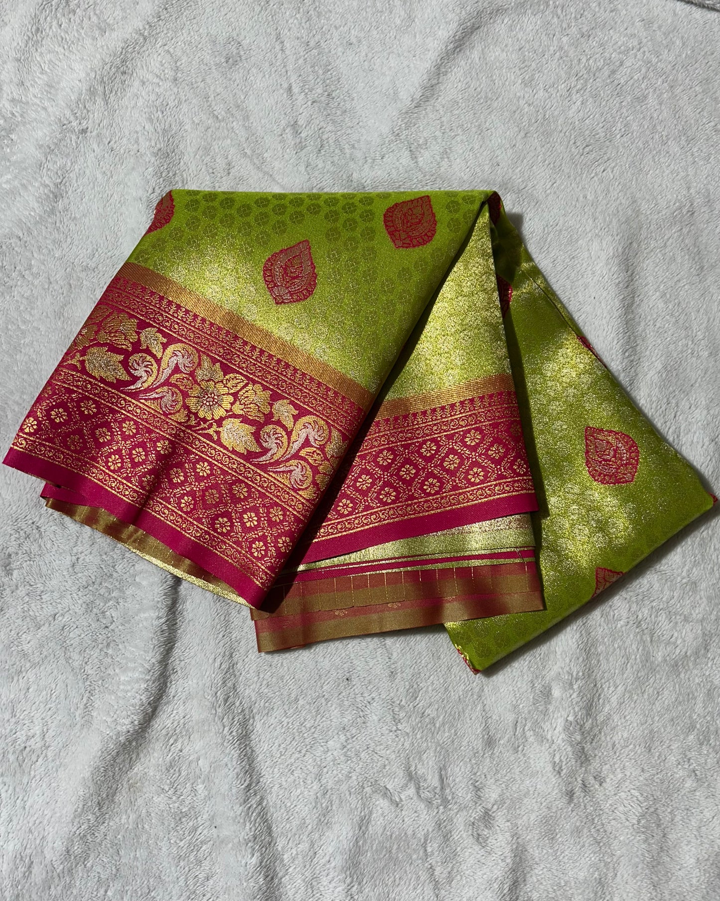Parrot Green with Pink Banarasi Kanchipuram silk saree