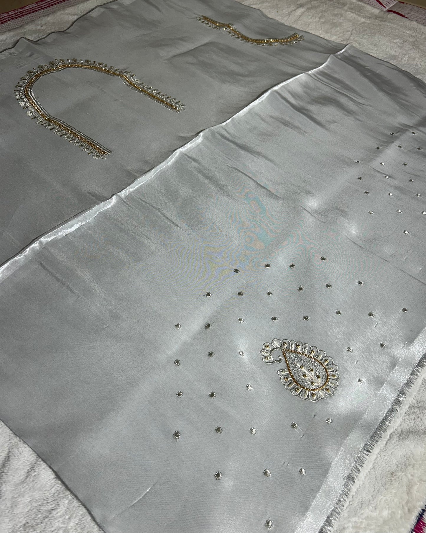 Silk Blouse material with work - silver