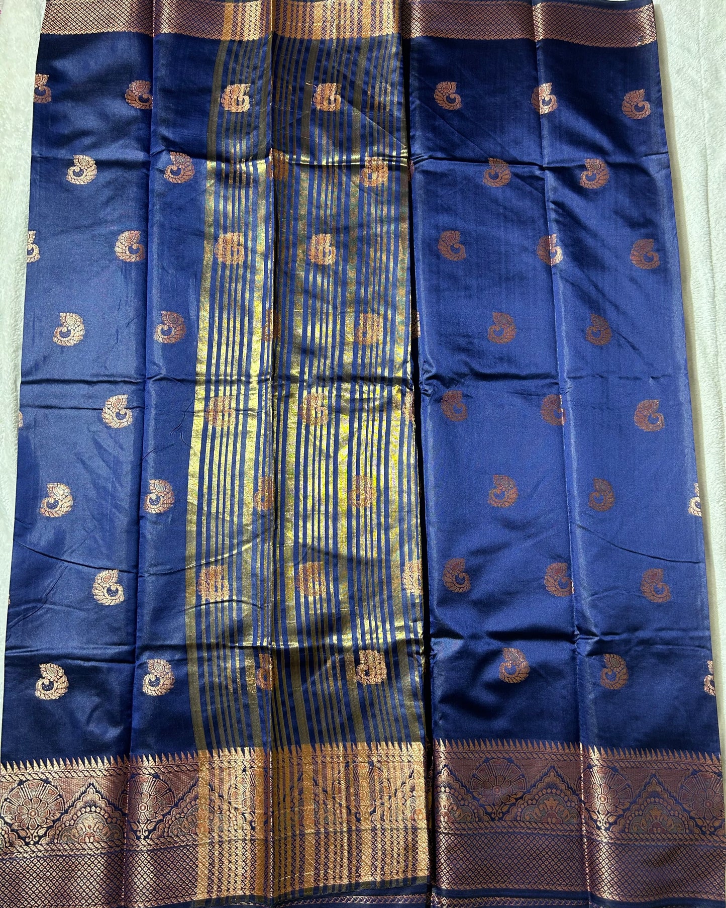 Navy Blue Banaras silk saree with self blouse