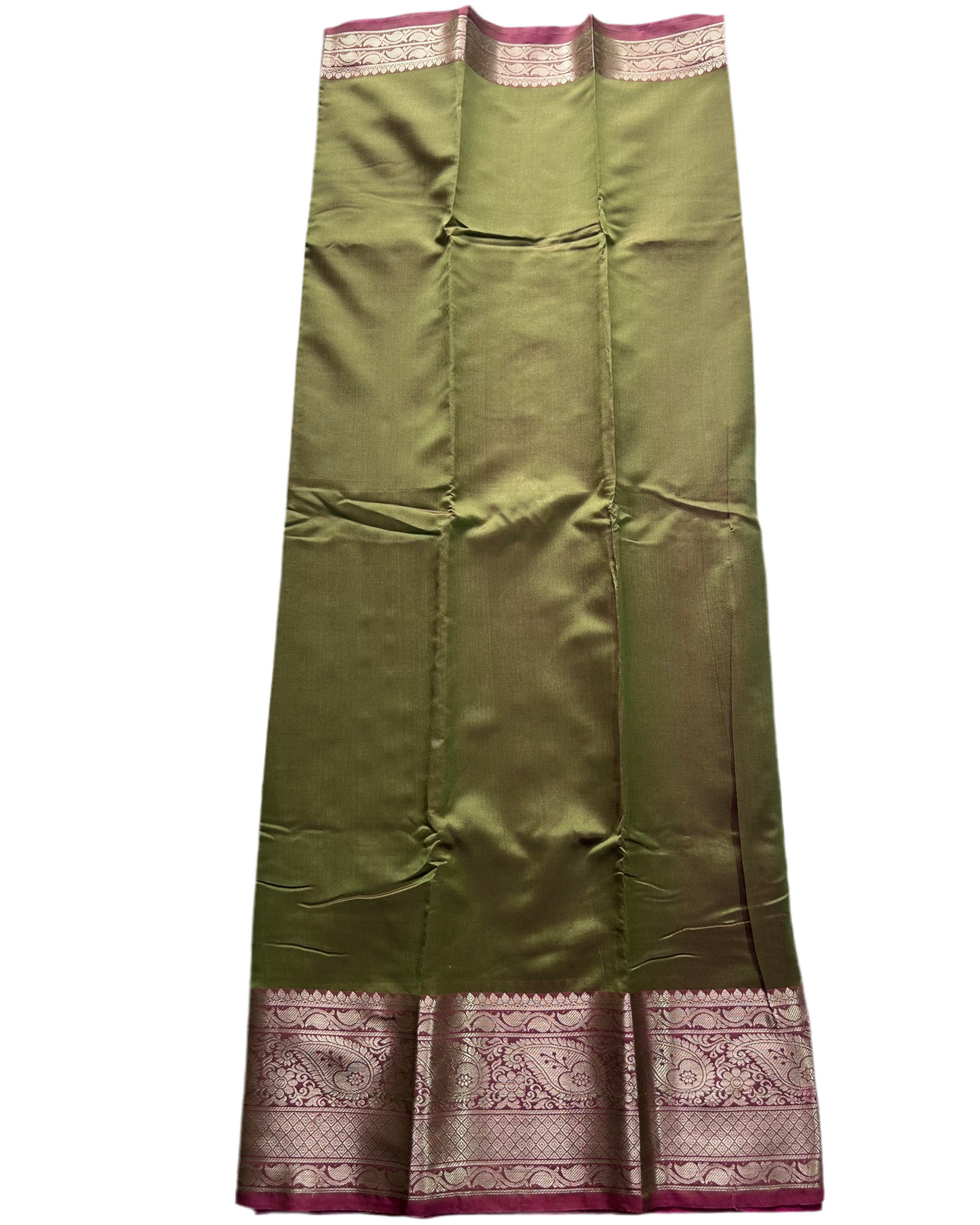 Light mehendi green with pink blouse semi silk saree