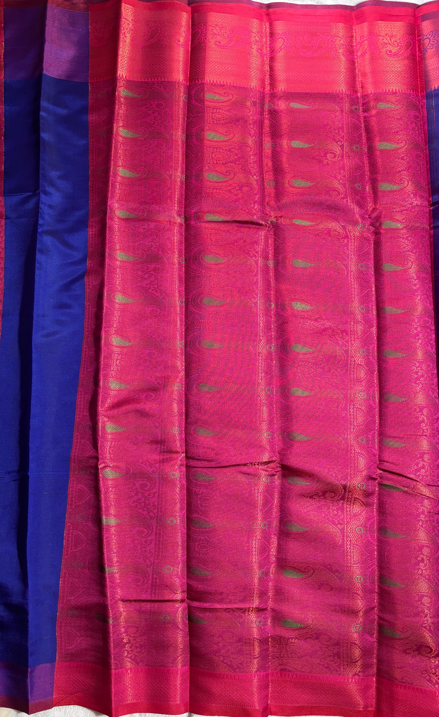 Blue with pink contrast blouse semi silk saree