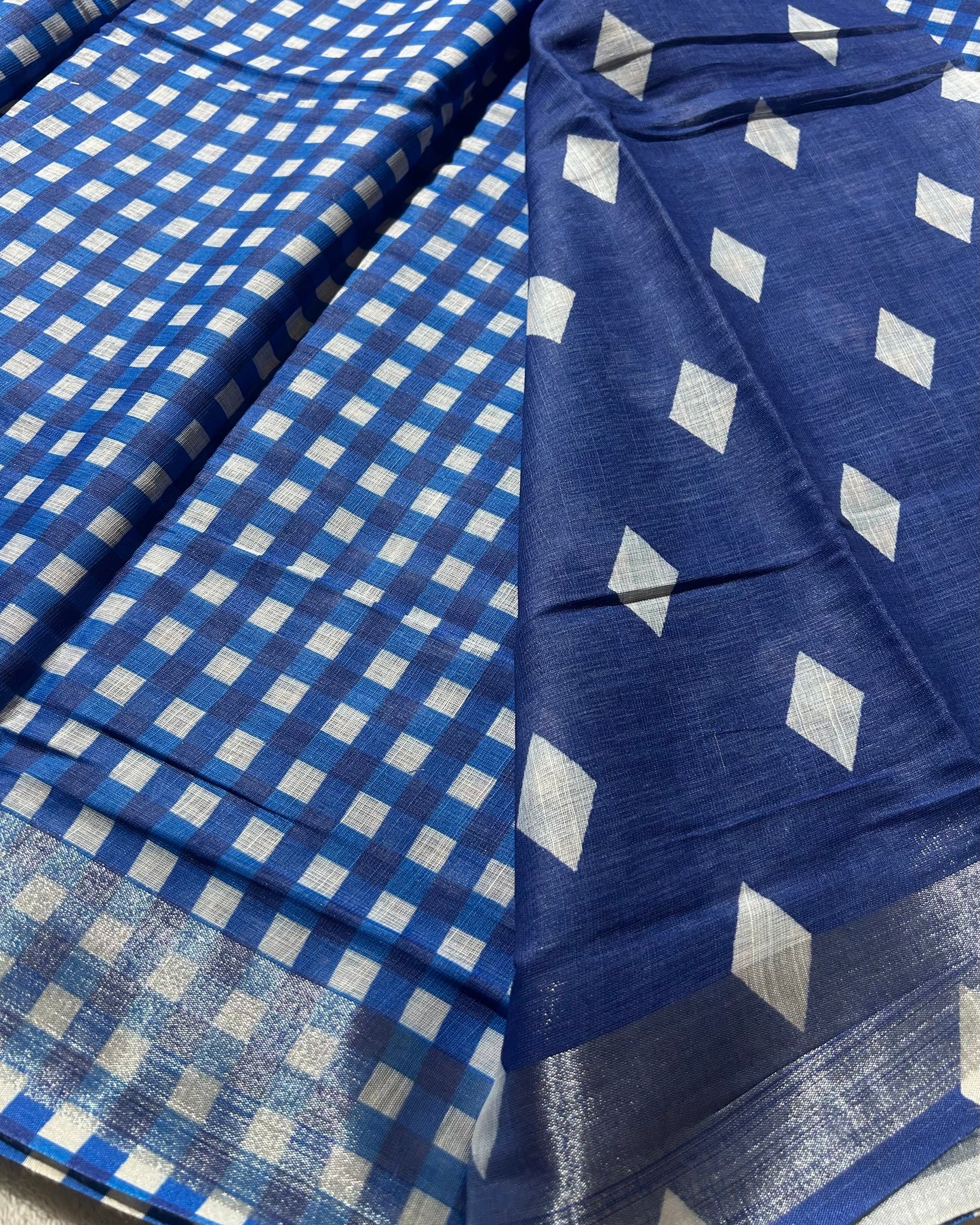 Nayanathara inspired cotton silk checks saree in Blue
