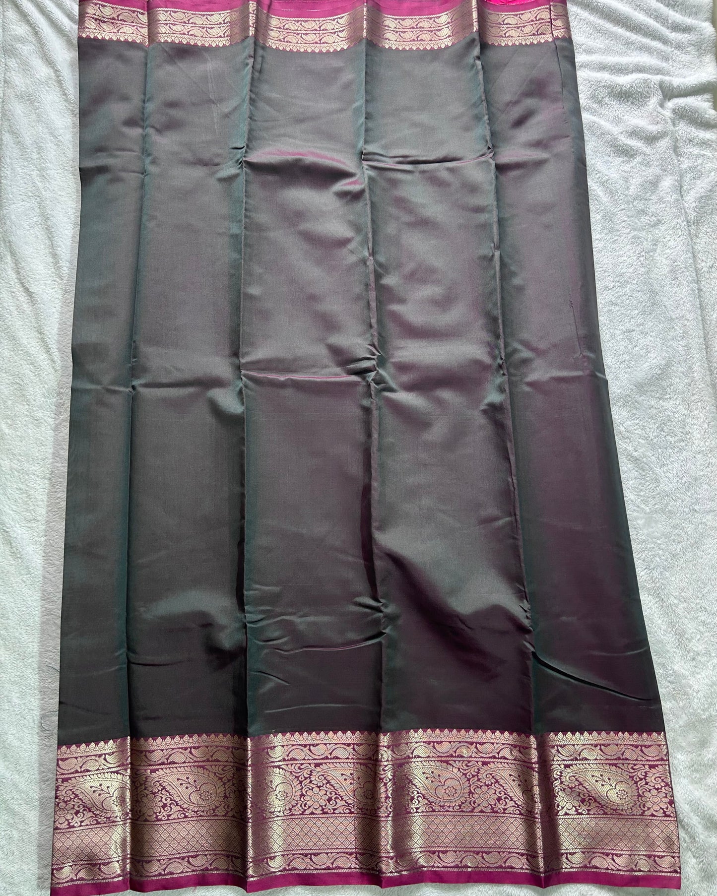 Dark green with Rani pink contrast blouse semi silk saree