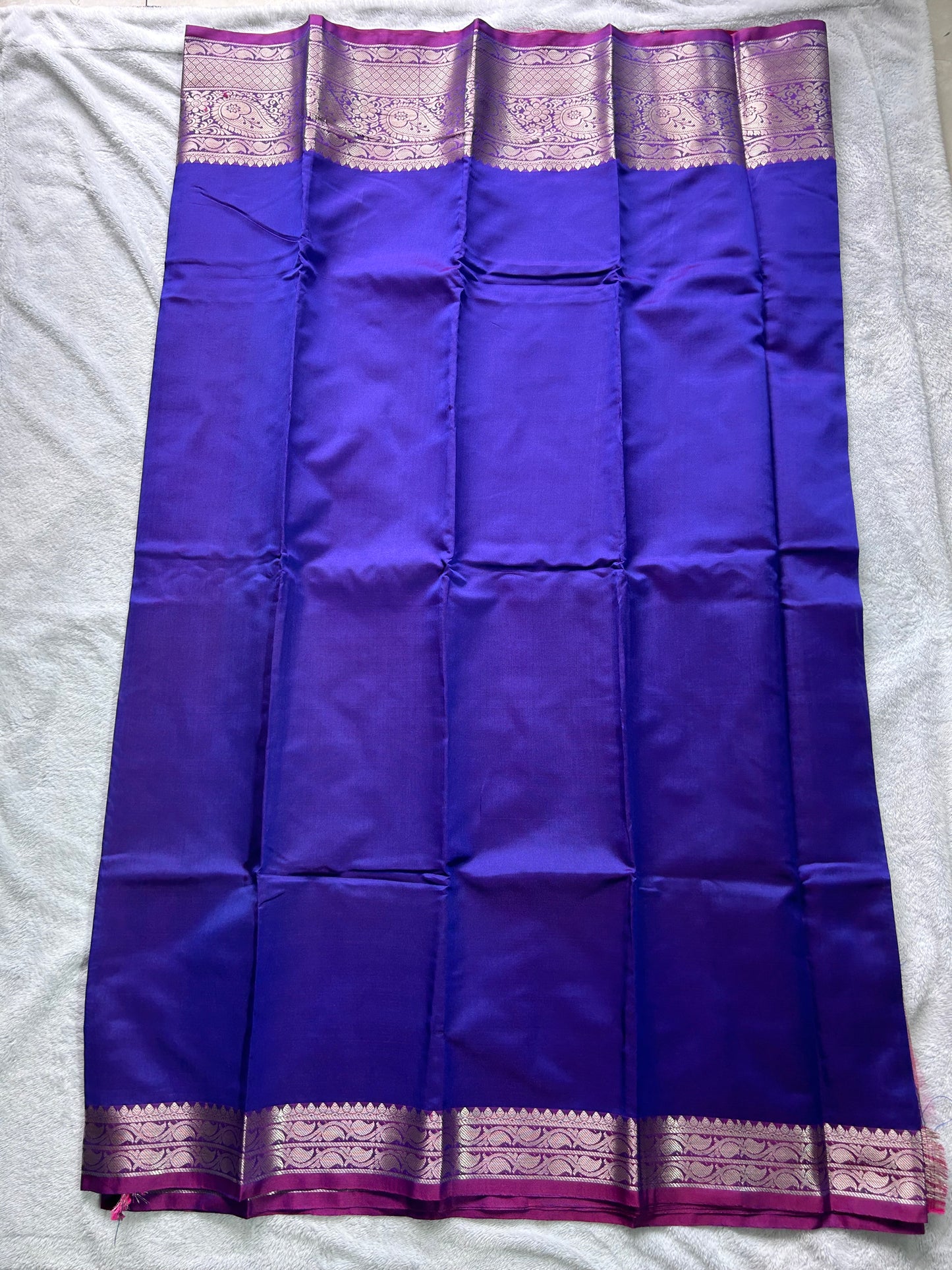 Semi silk saree in BLUE and PINK contrast with rich Zari oven border