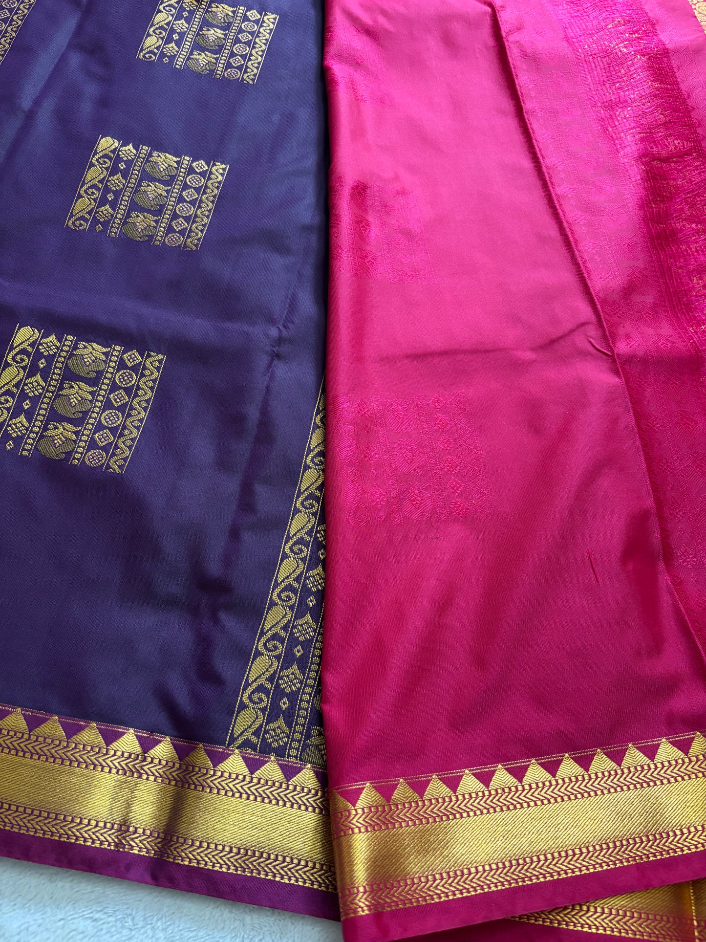 Violet with pink contrast blouse Kanchipuram handloom soft silk saree