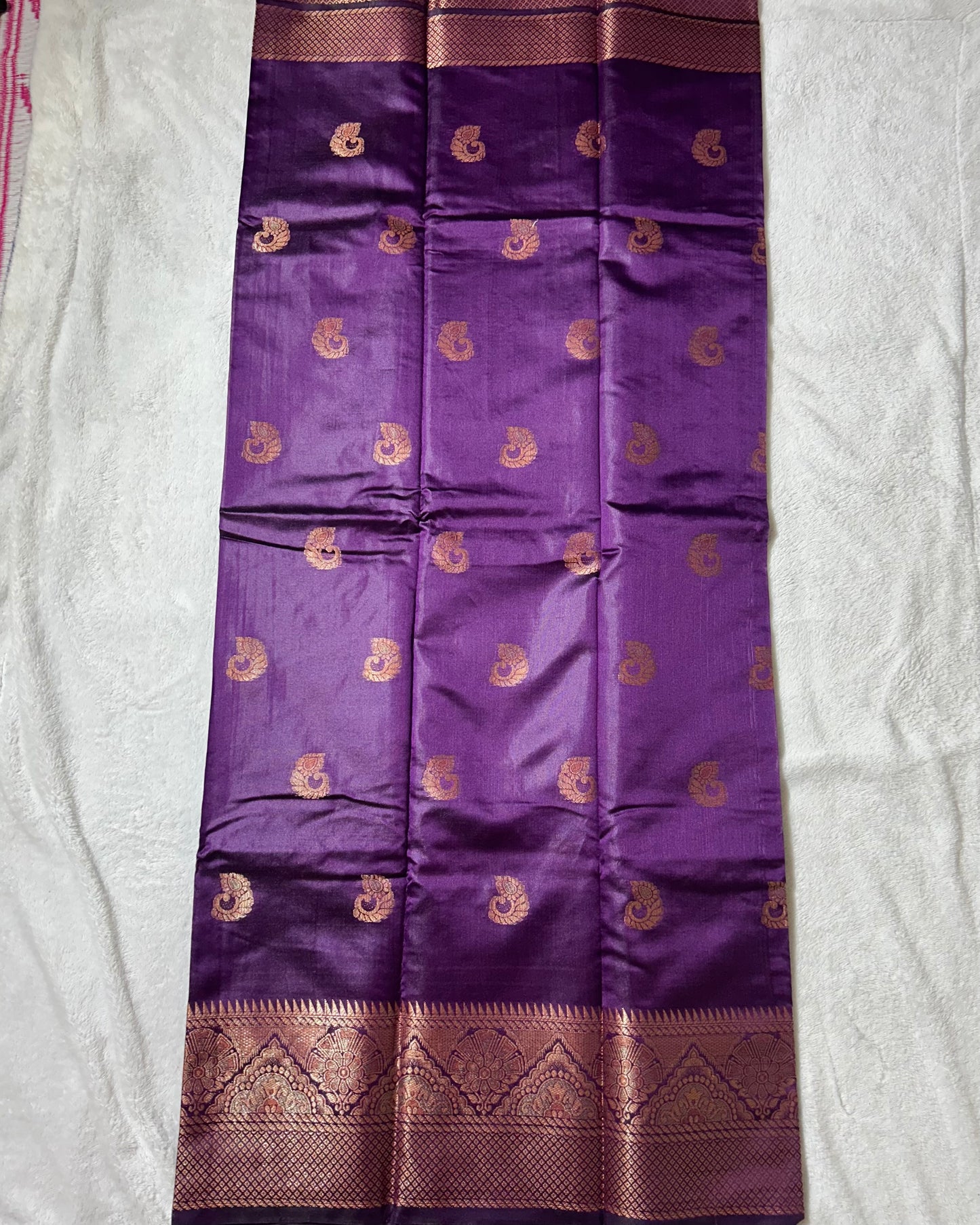 Violet banaras silk saree with self blouse