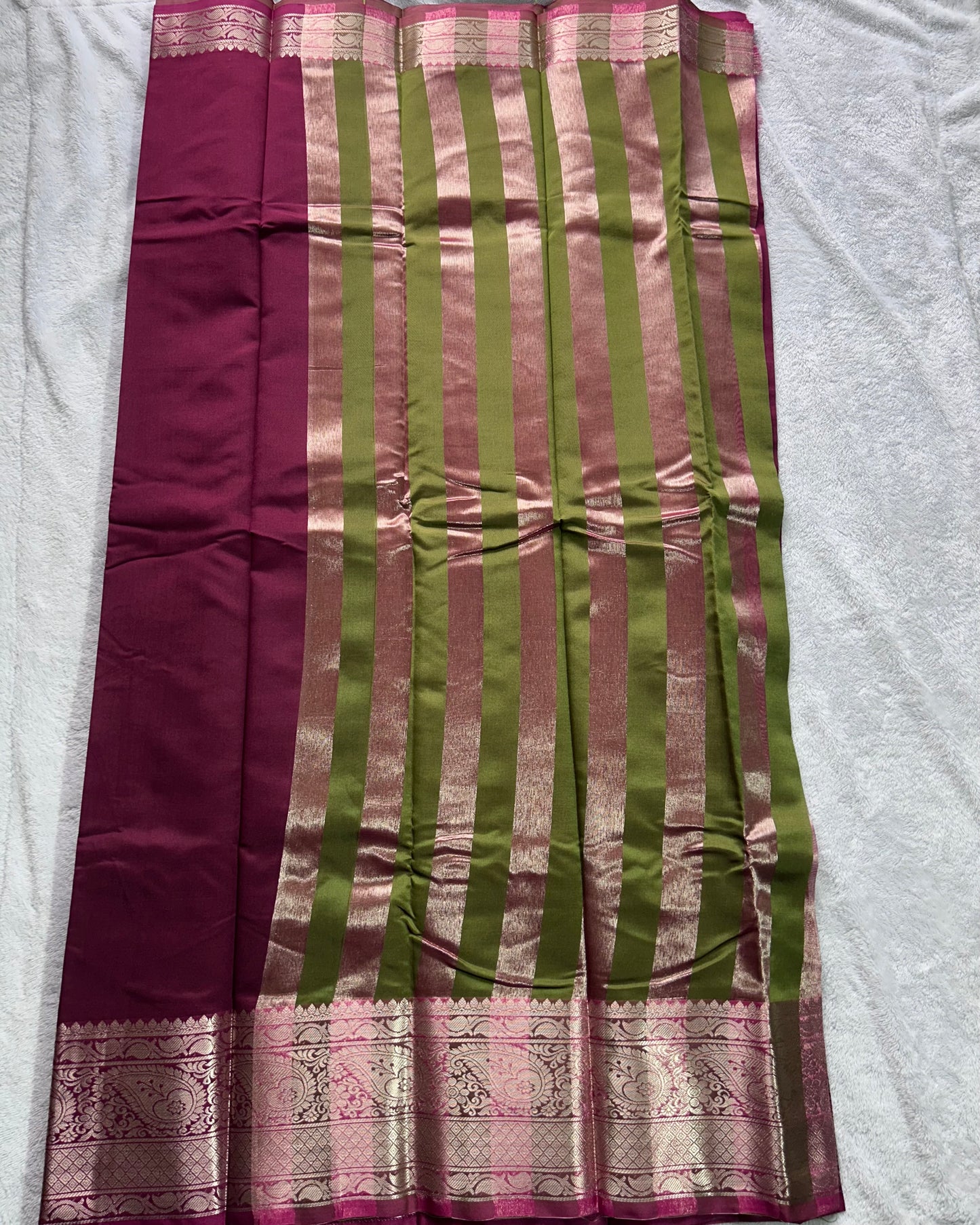 Maroon with light mehndi green blouse semi silk saree