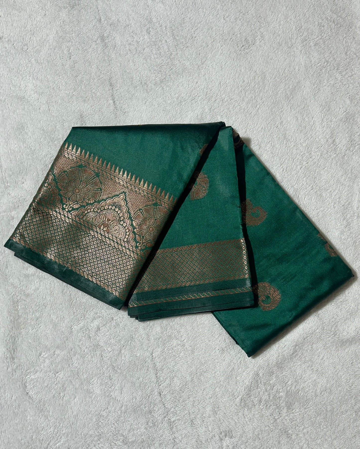 Bottle green banaras silk saree with self blouse