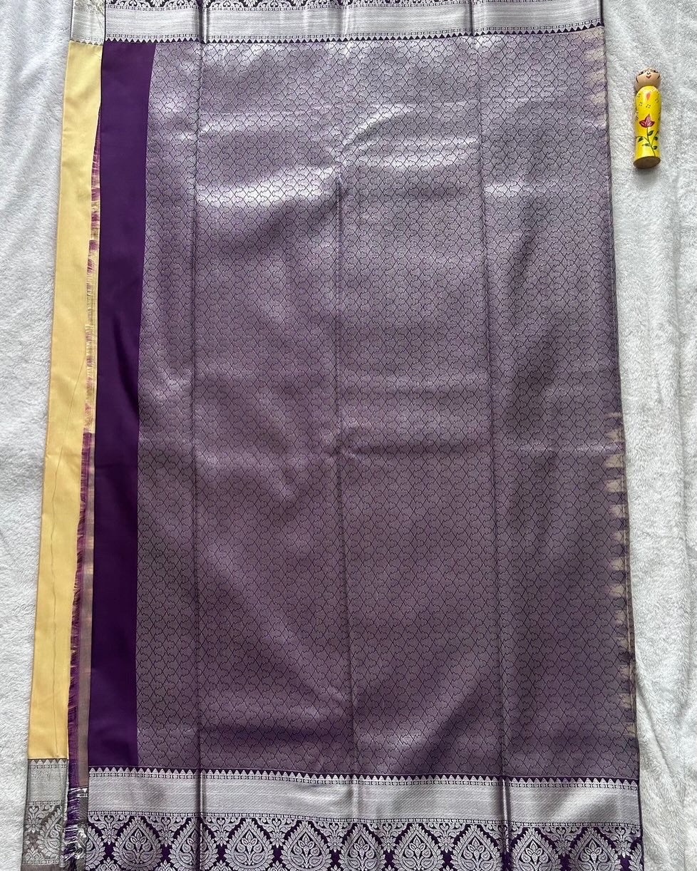 Off white with Purple Kanchipuram handloom soft silk saree