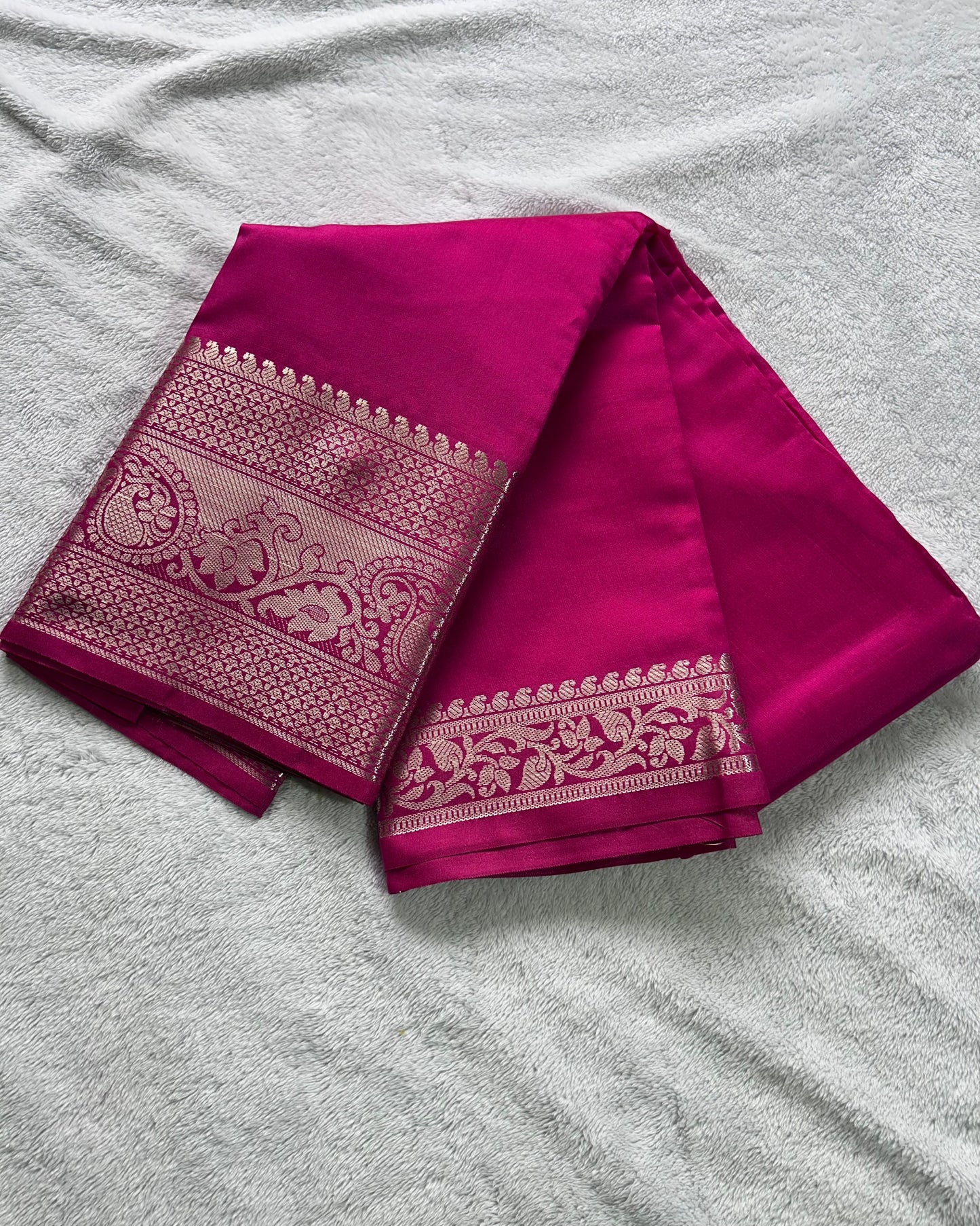 Rani pink with mehendi green contrast blouse semi silk saree