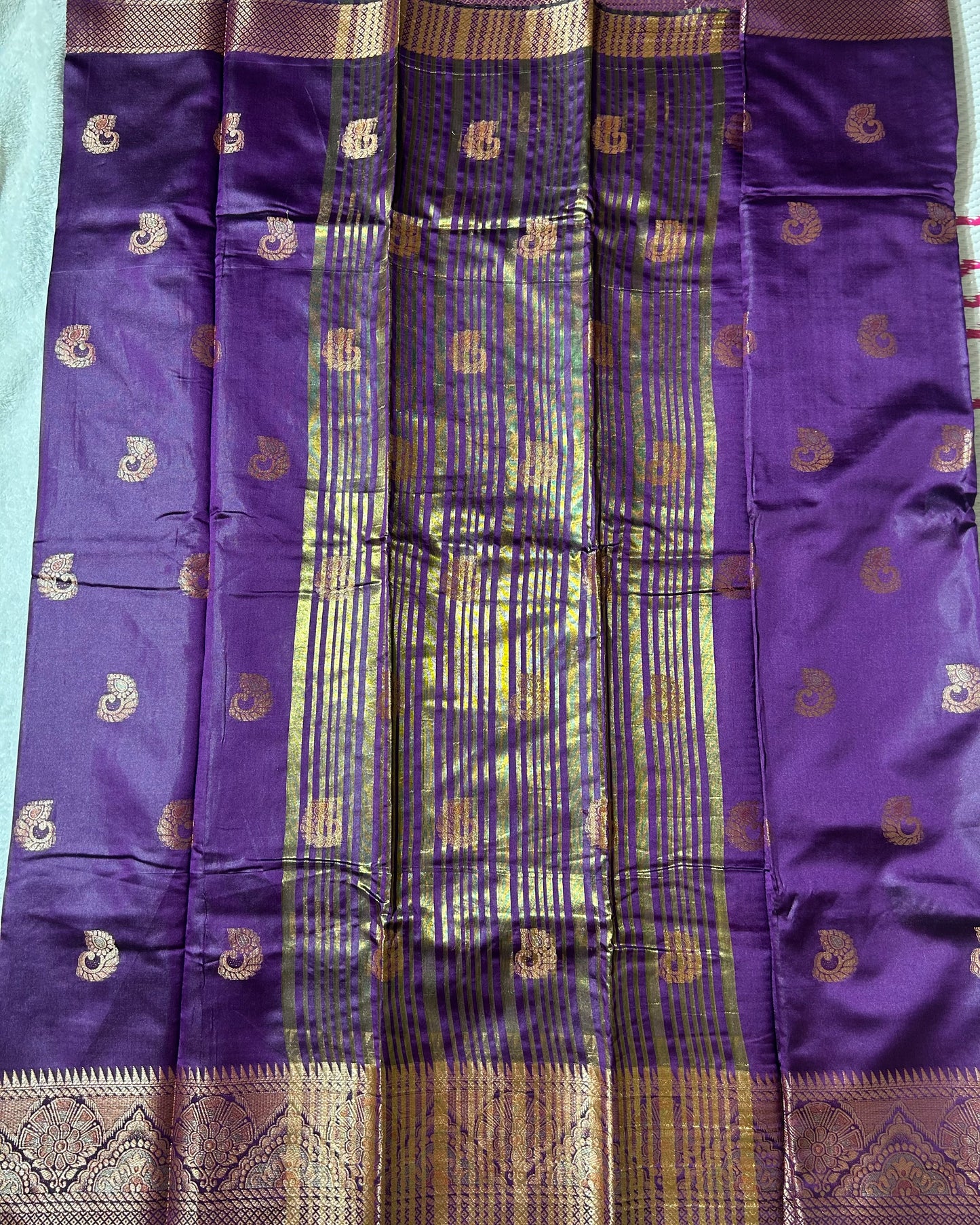 Violet banaras silk saree with self blouse