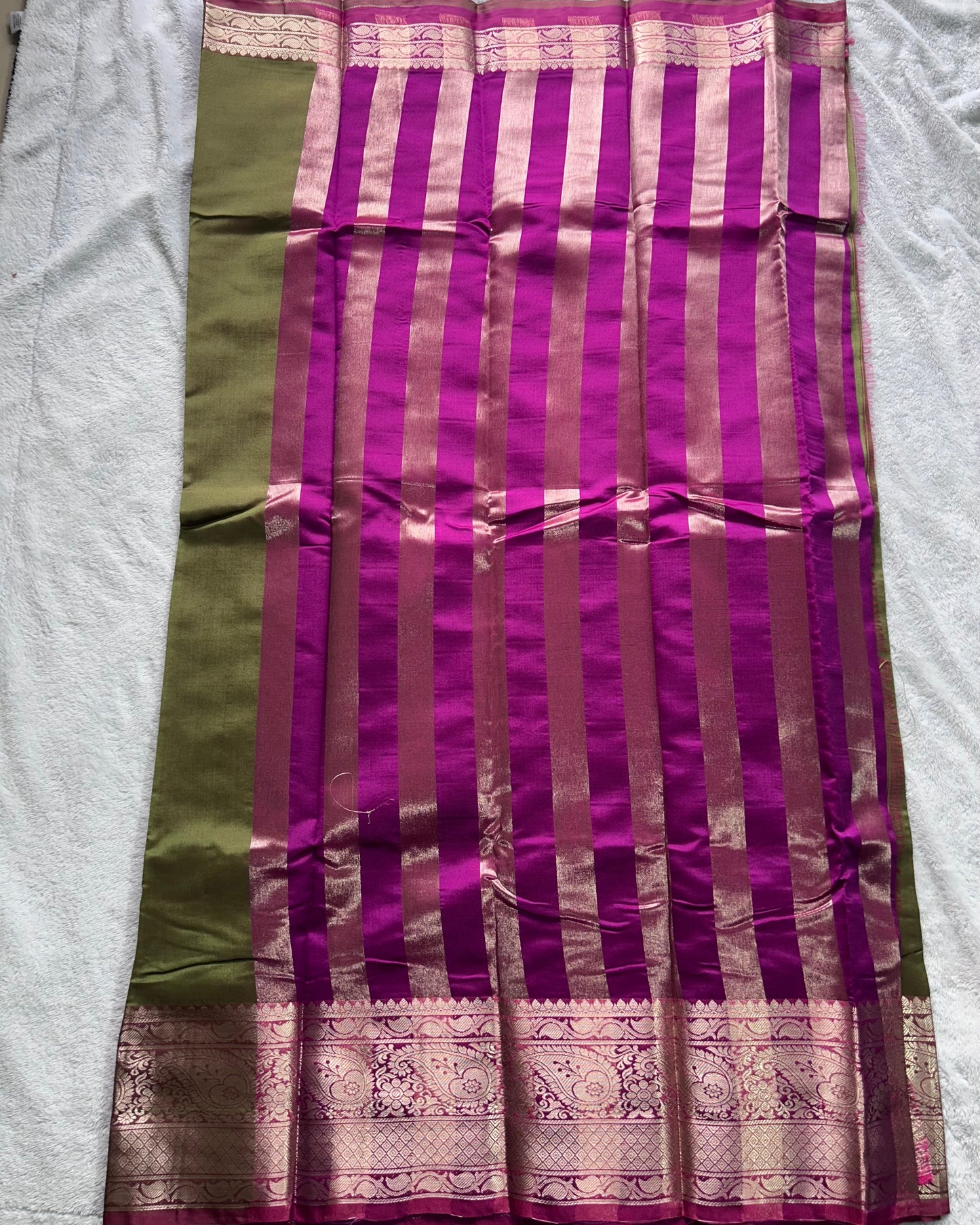 Light mehendi green with pink blouse semi silk saree