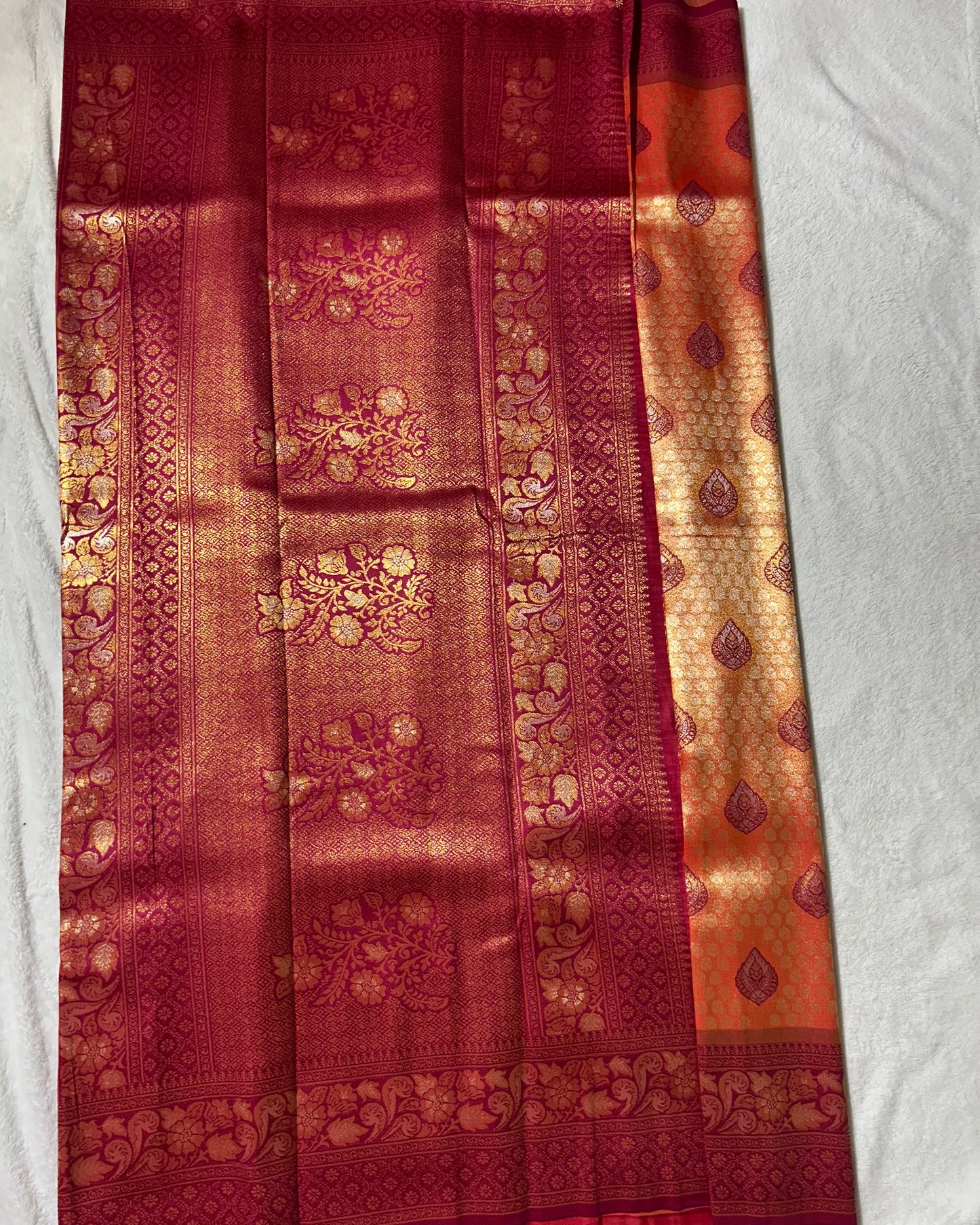 Orange with Pink Banaras Kanchipuram silk saree