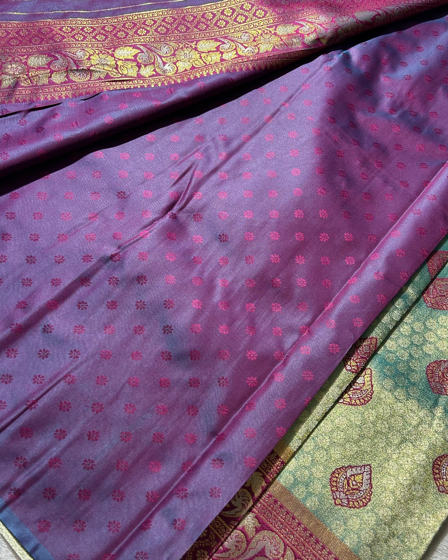 Rama Green with Maroon Banaras Kanchipuram silk saree