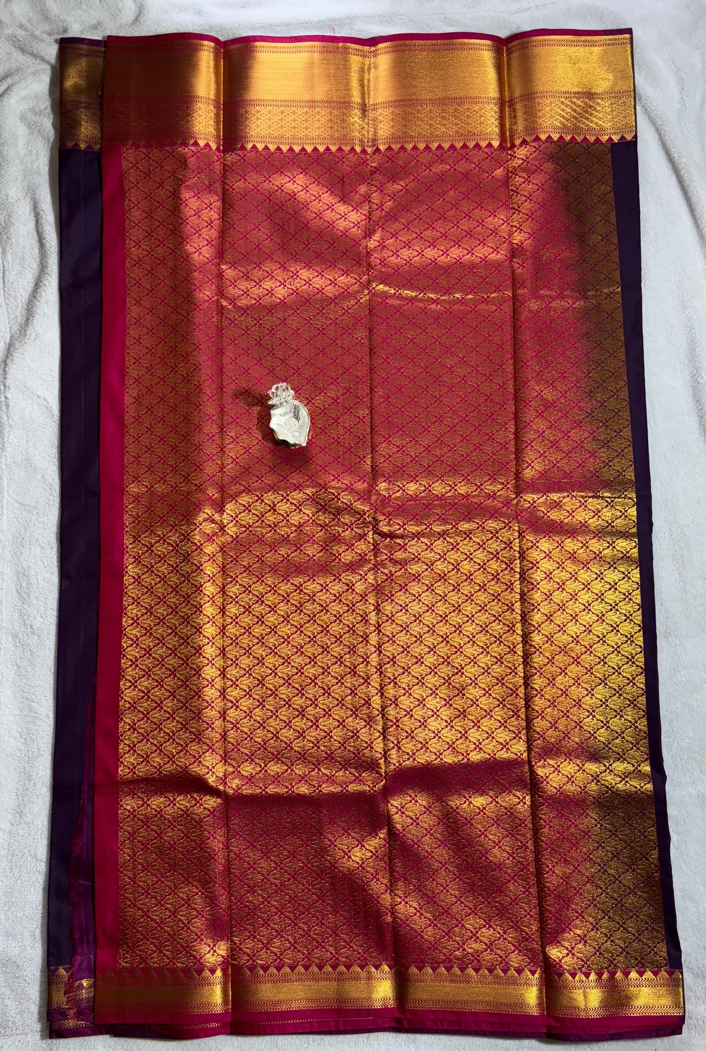 Violet with pink contrast blouse Kanchipuram handloom soft silk saree