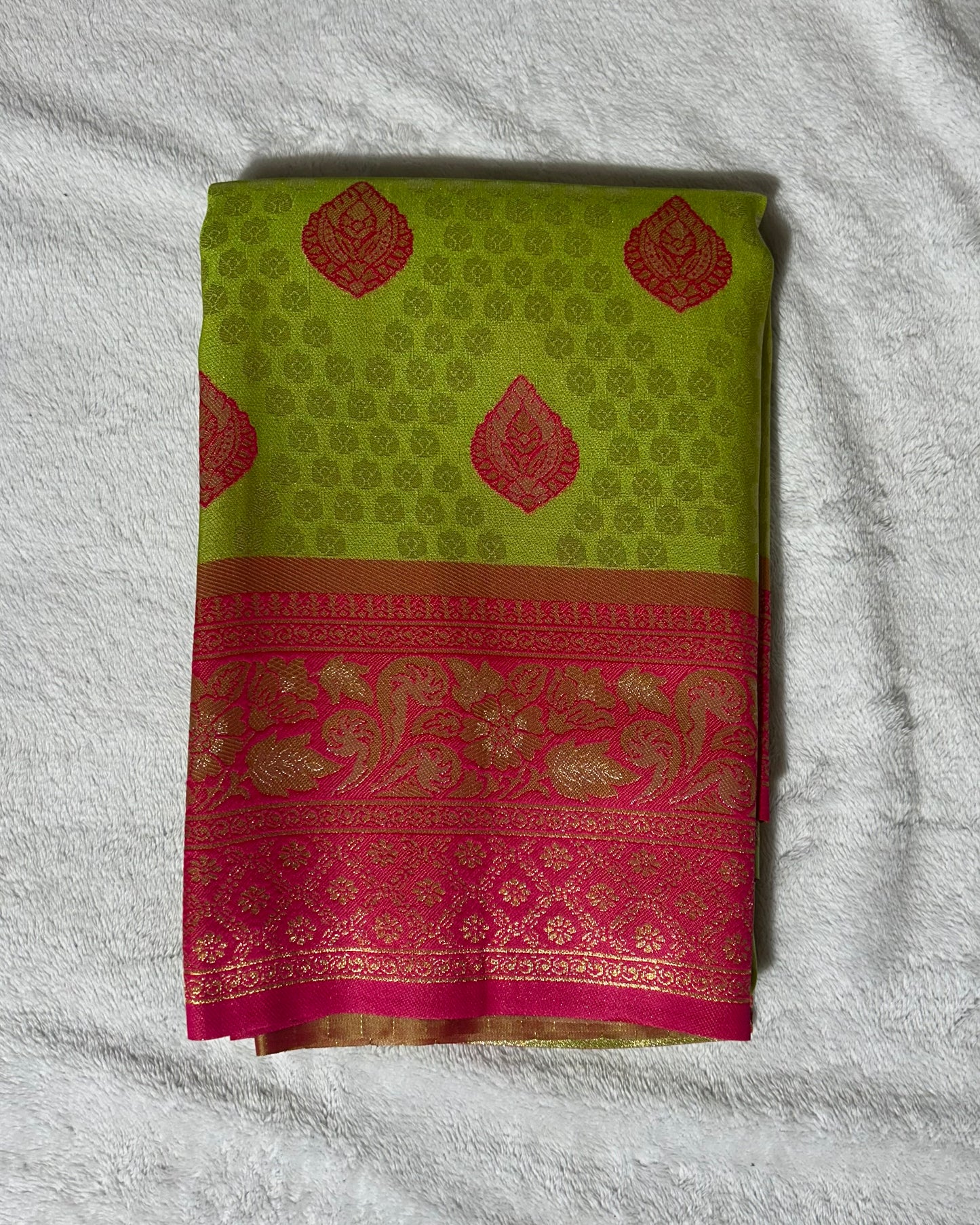Parrot Green with Pink Banarasi Kanchipuram silk saree