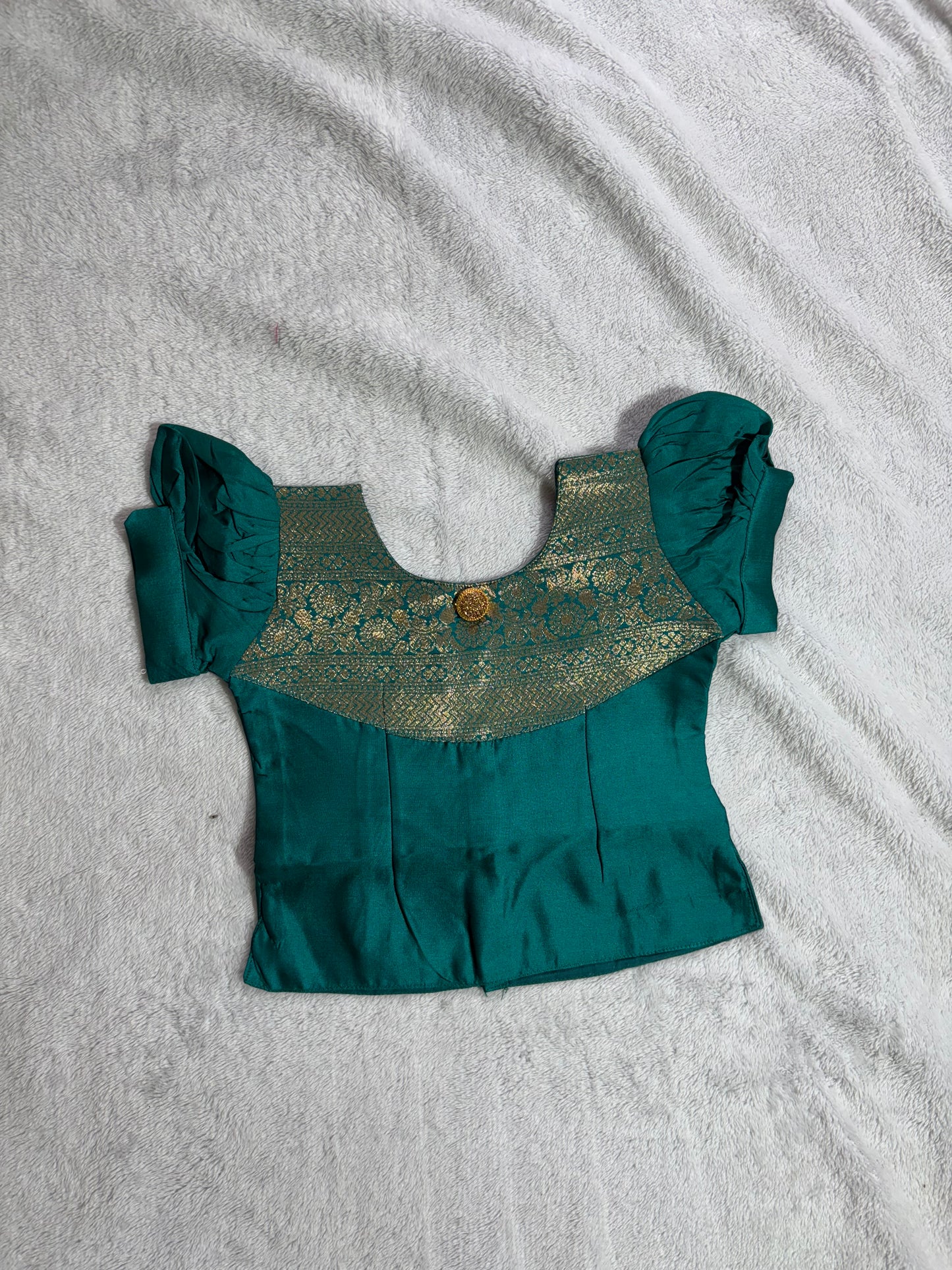 Dark green blouse with yellow lehenga pattu pavadai