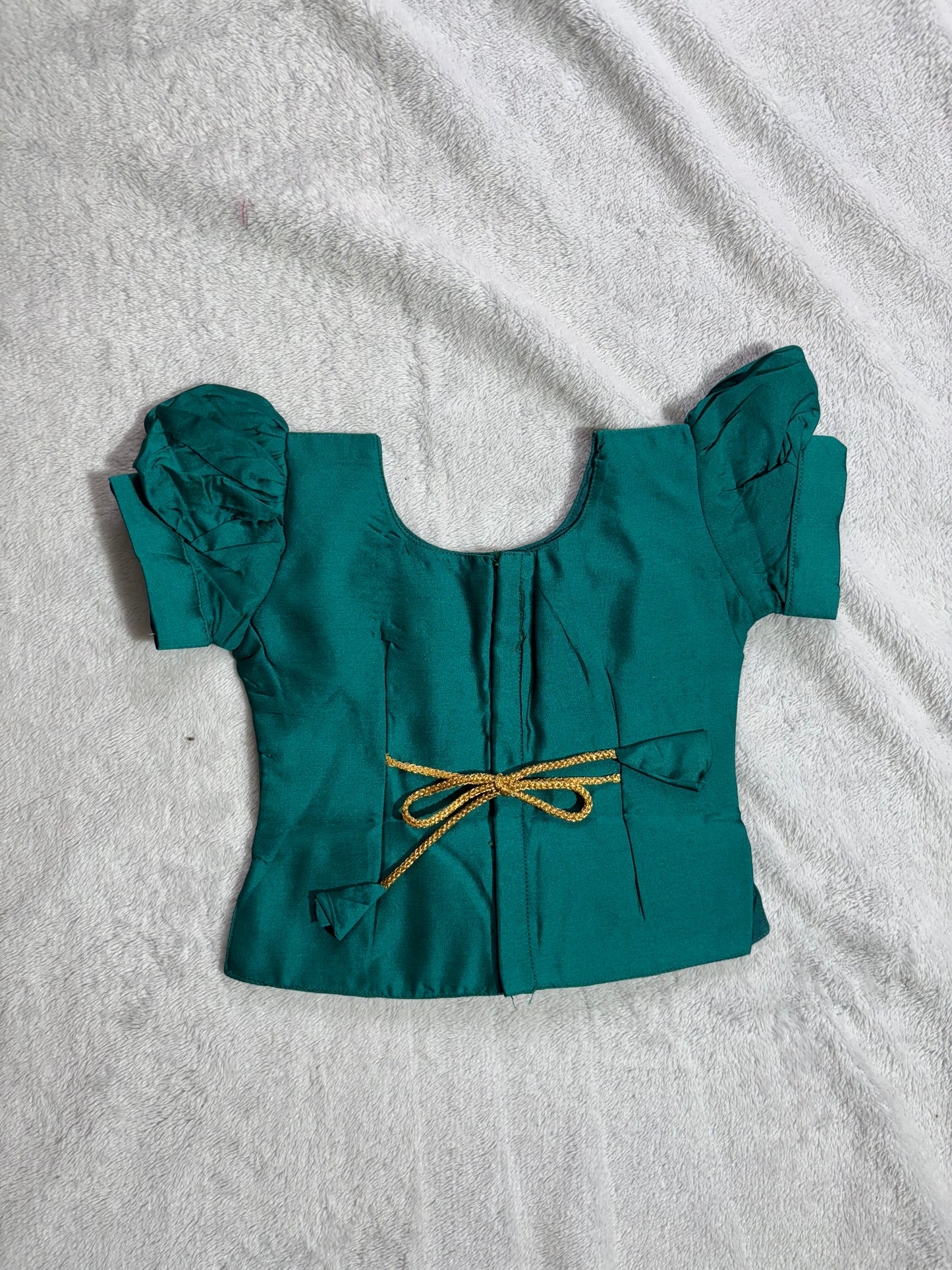 Dark green blouse with yellow lehenga pattu pavadai