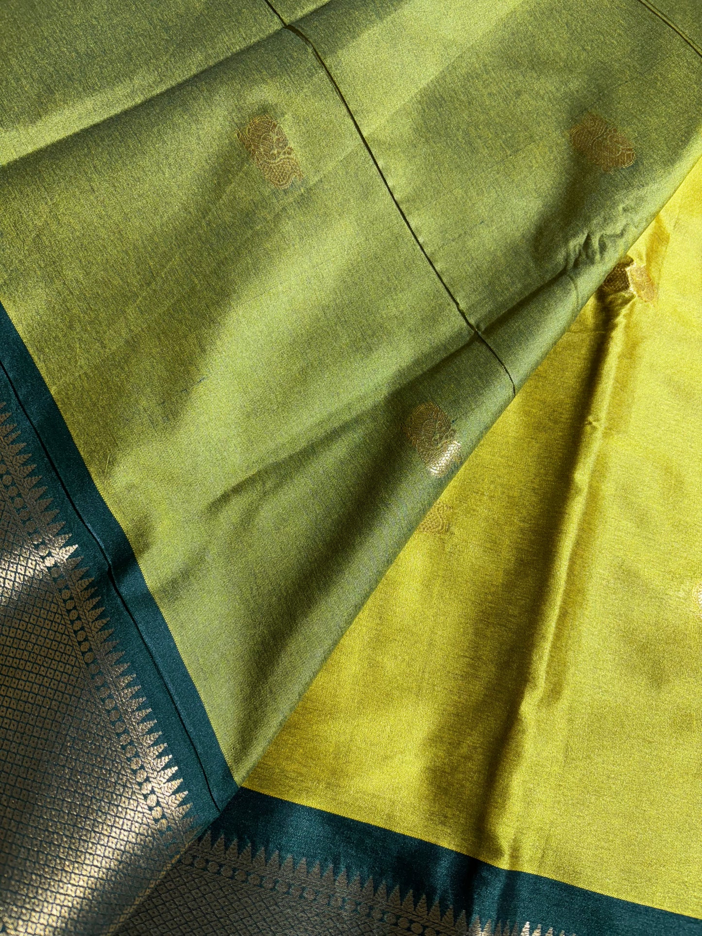 Parrot green with bottle green silk cotton saree
