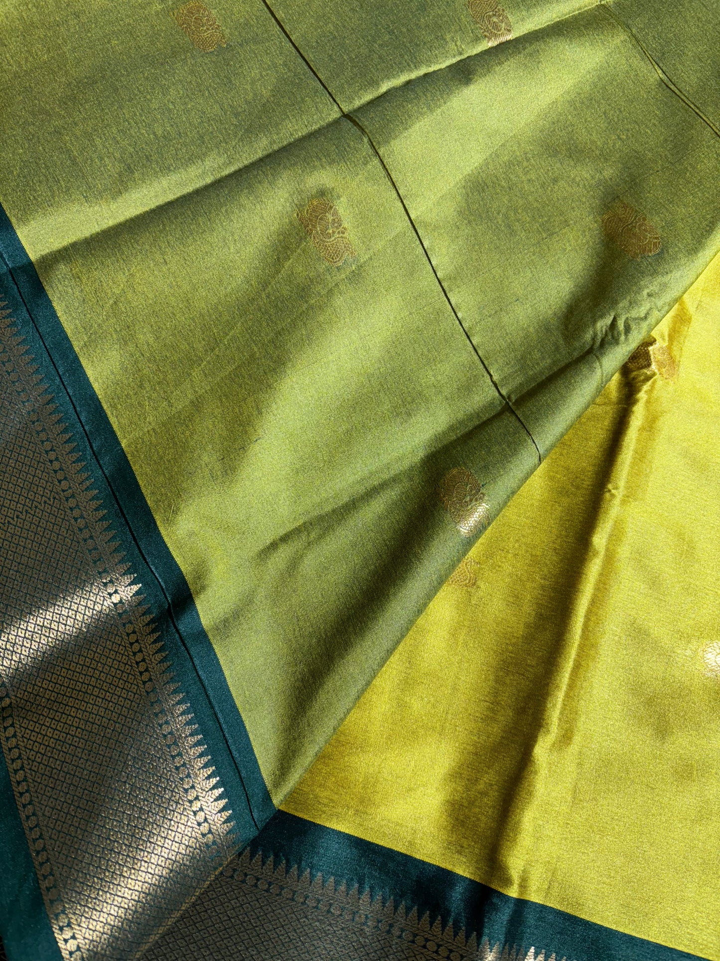 Parrot green with bottle green silk cotton saree