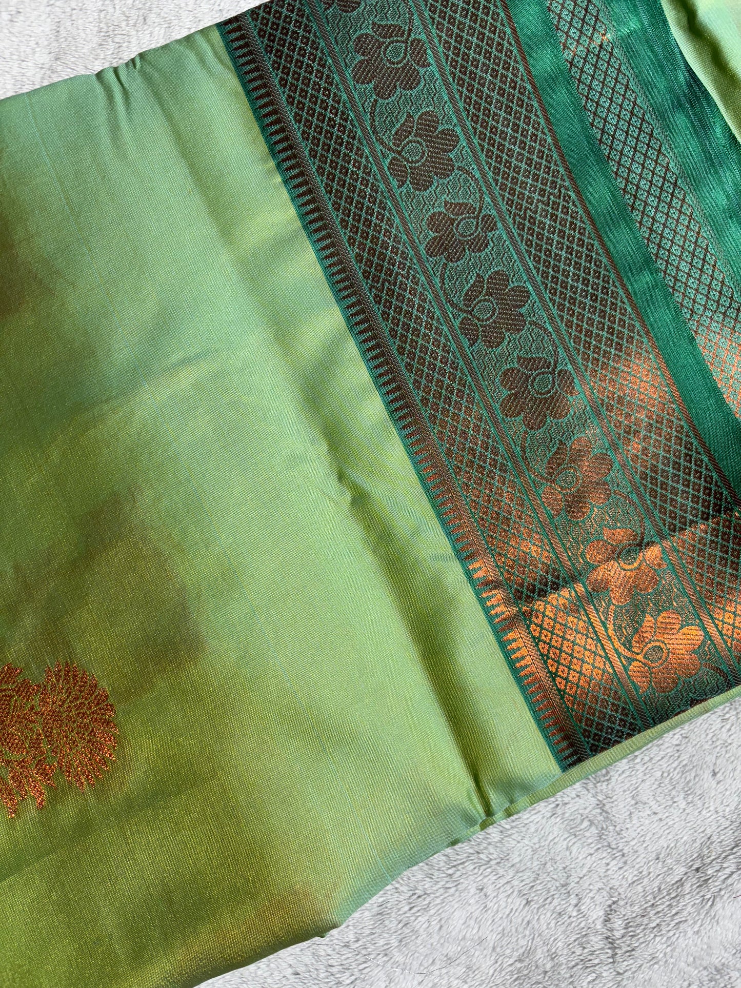 Pista green with bottle green soft silk saree