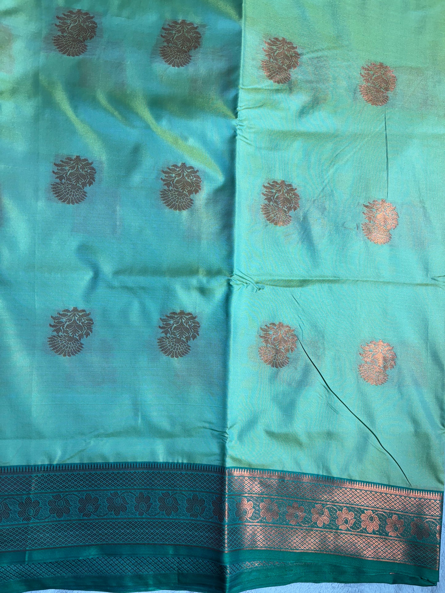 Pista green with bottle green soft silk saree
