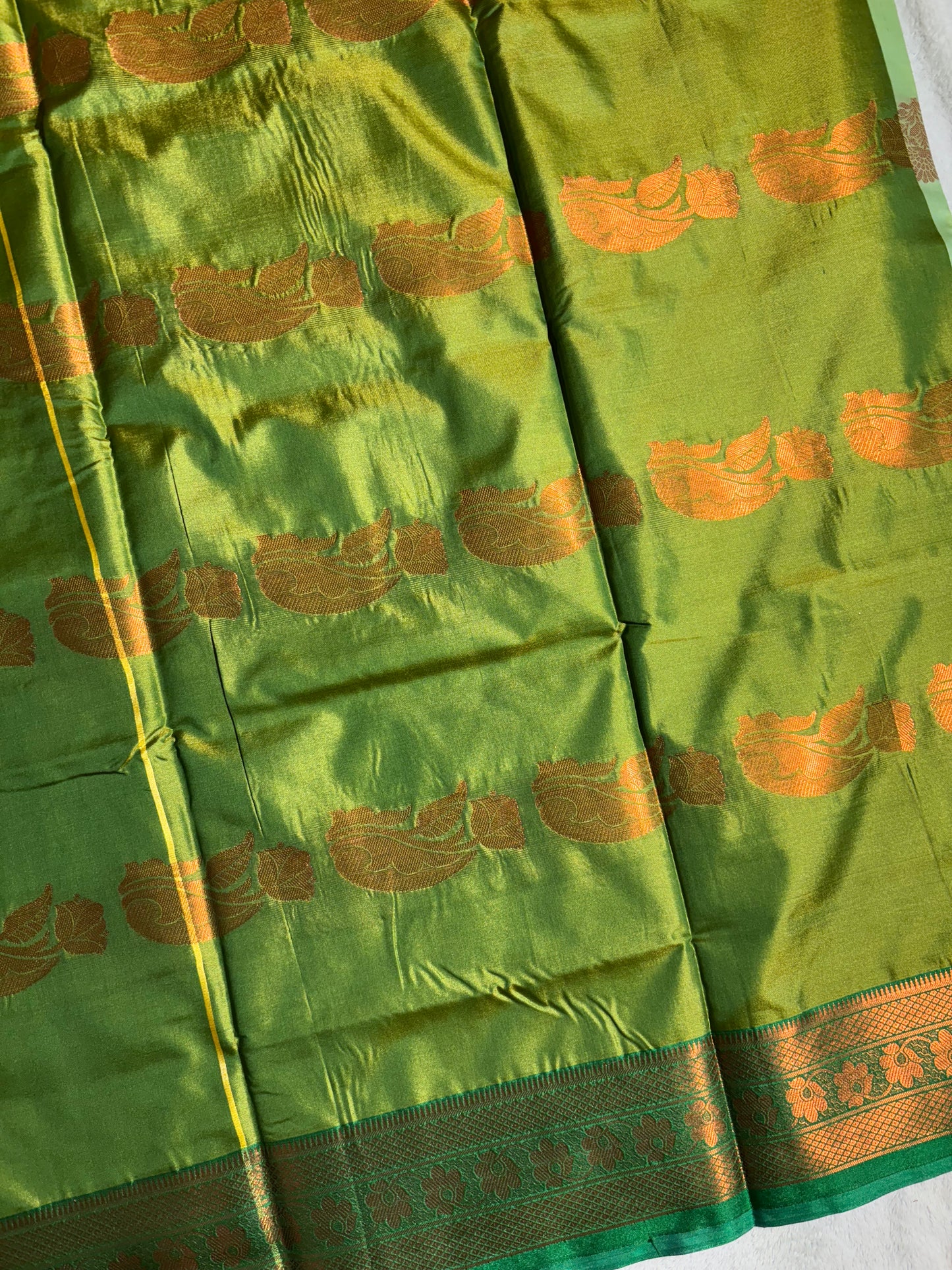 Pista green with bottle green soft silk saree