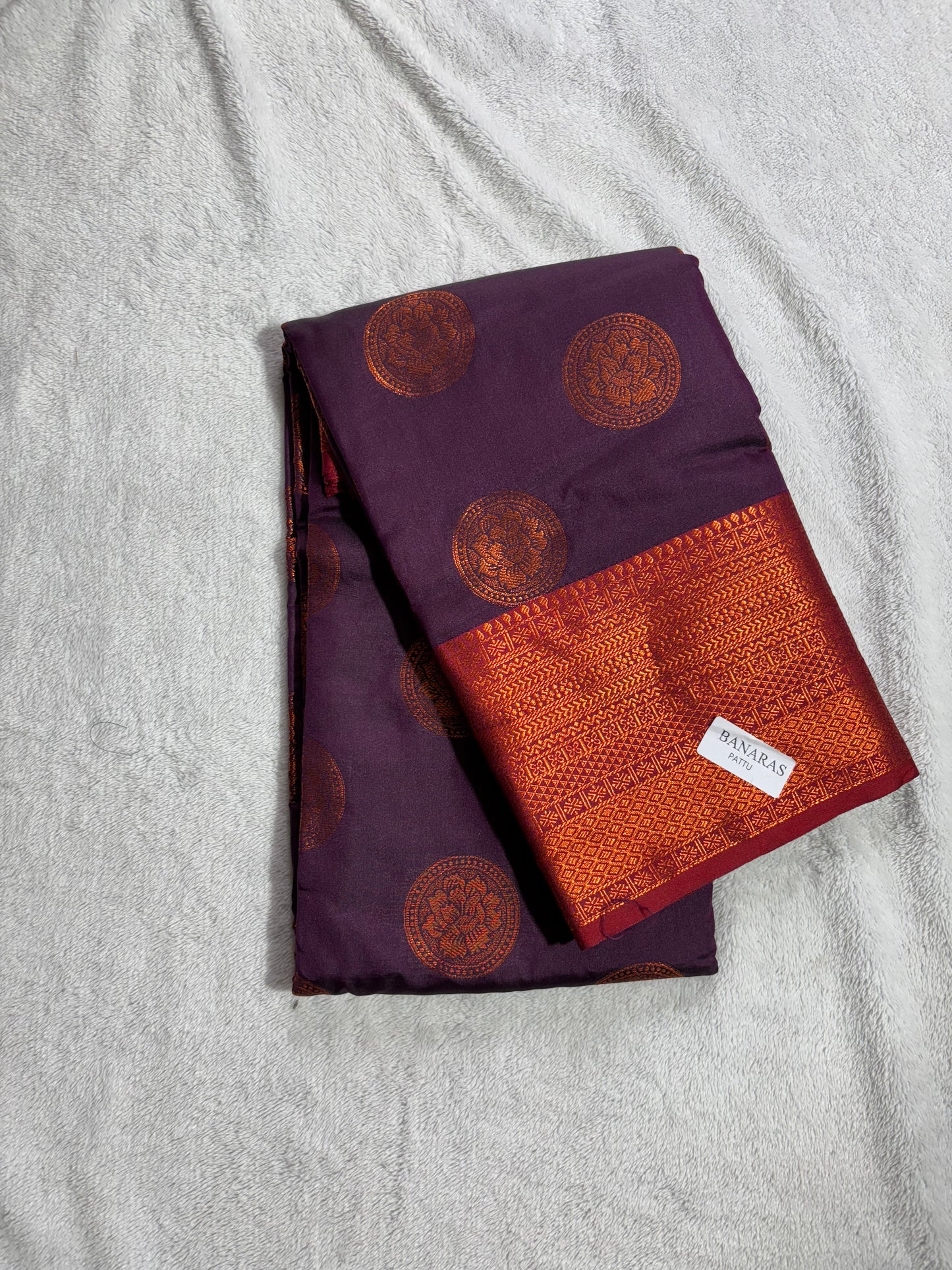 Regal Crimson Banaras Saree with Rich Copper Zari Border