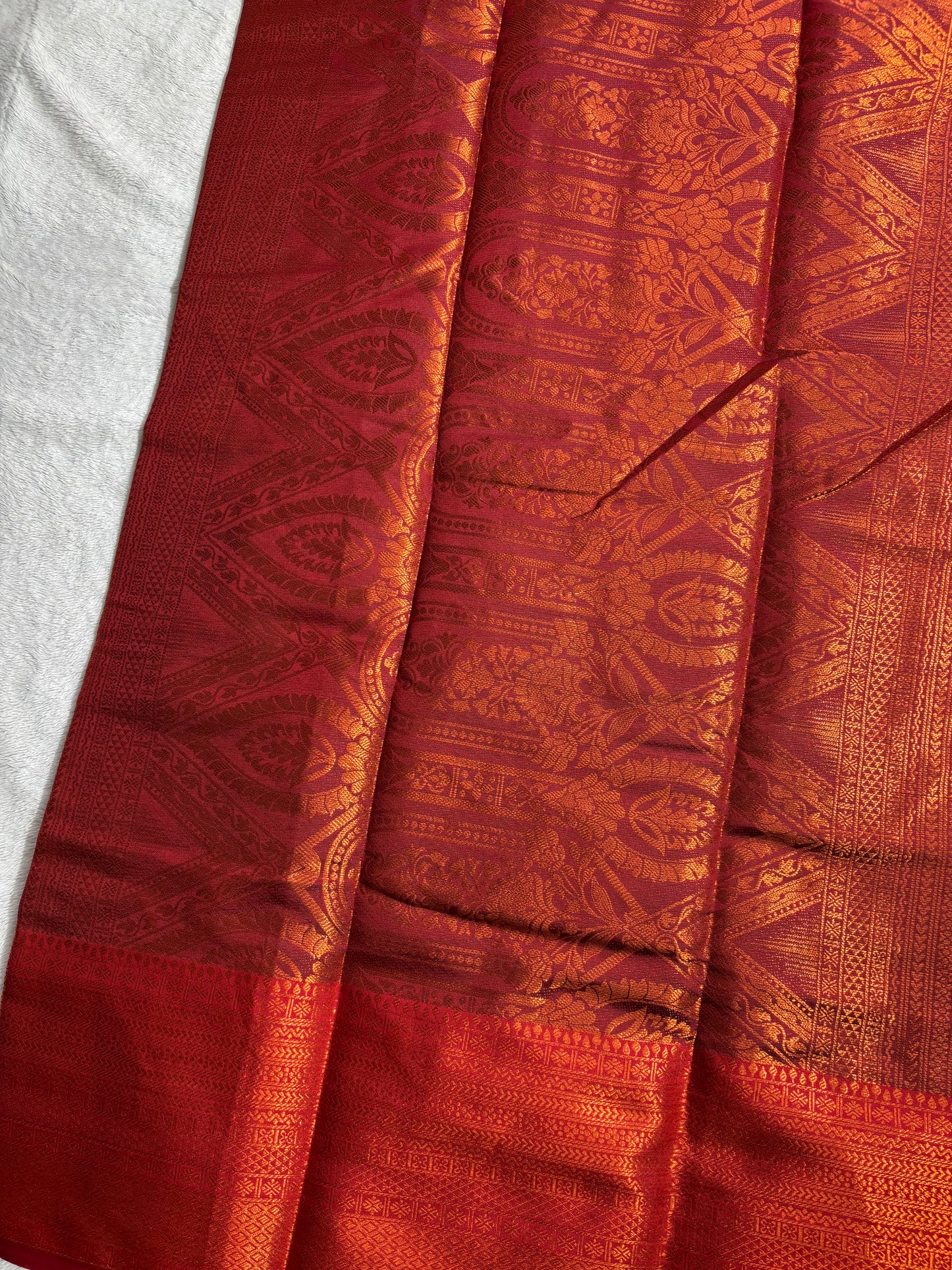 Regal Crimson Banaras Saree with Rich Copper Zari Border